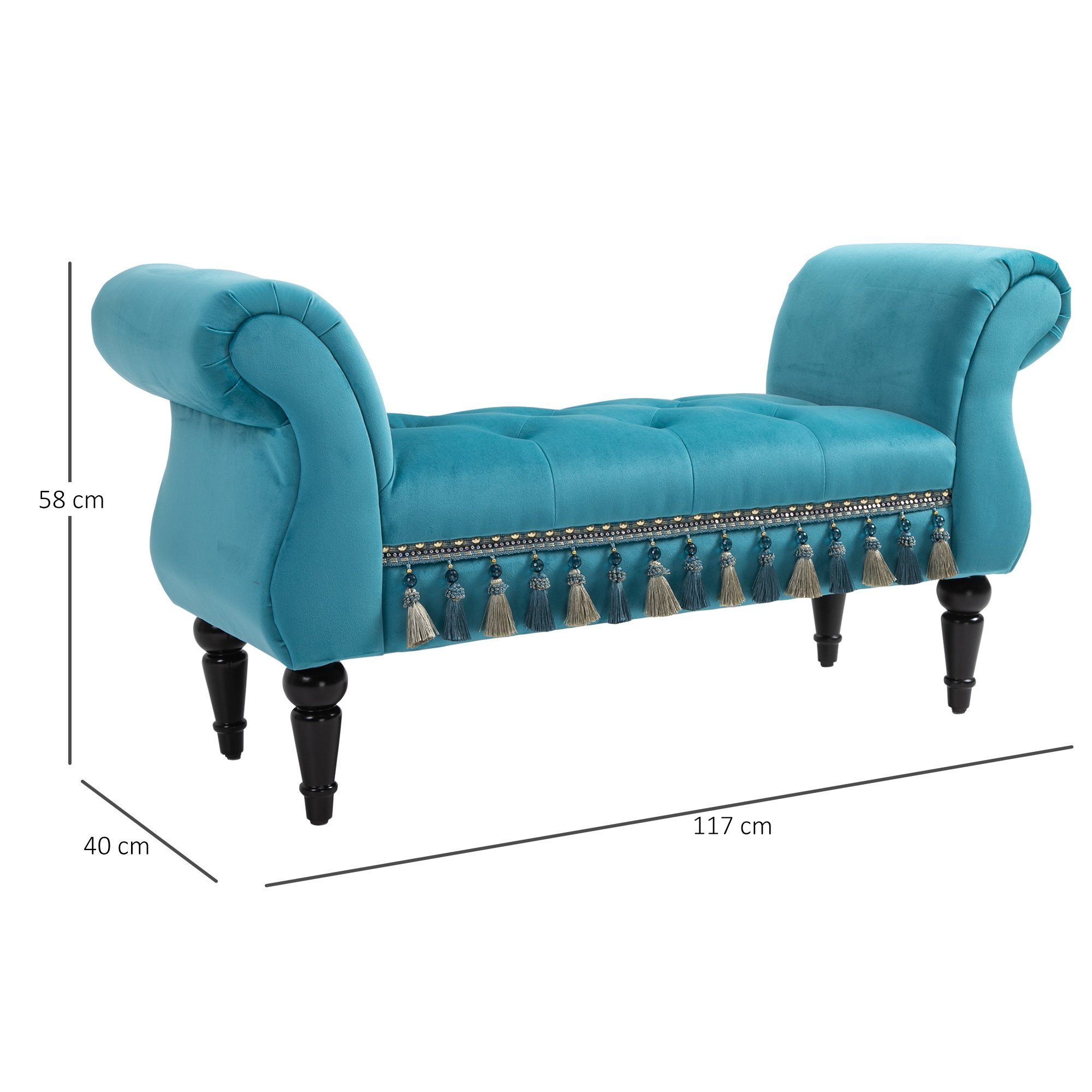 HOMCOM Polsterbank Sitzbank mit Holzbeine (Bettbank, 1-St., Sitzottomane), Blau, 117 x 40 x 58 cm