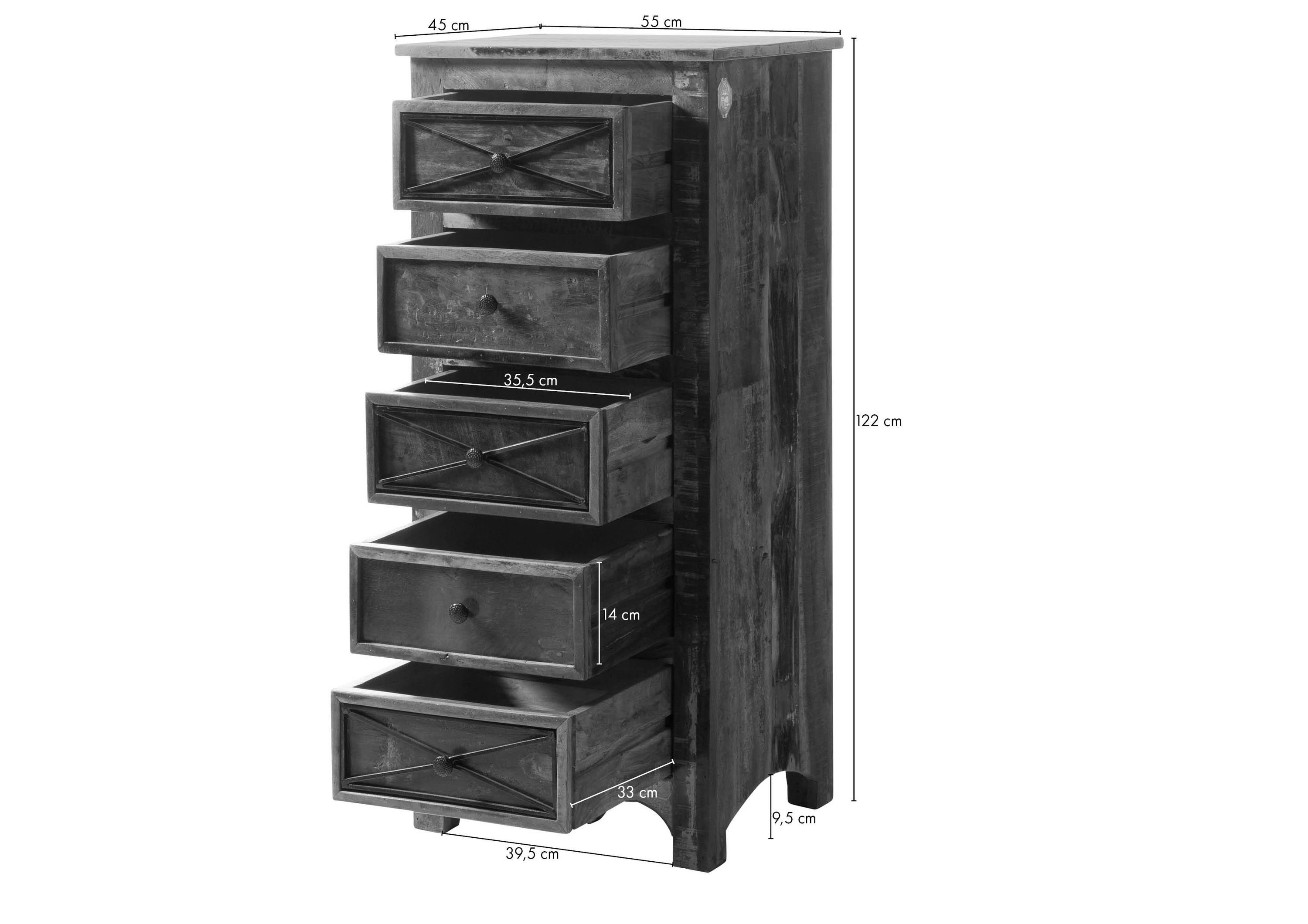 Massivmoebel24 Kommode NATURE OF SPIRIT (Massivholz), Kommode Altholz 55x45x122 mehrfarbig lackiert NATURE OF SPIRIT #129