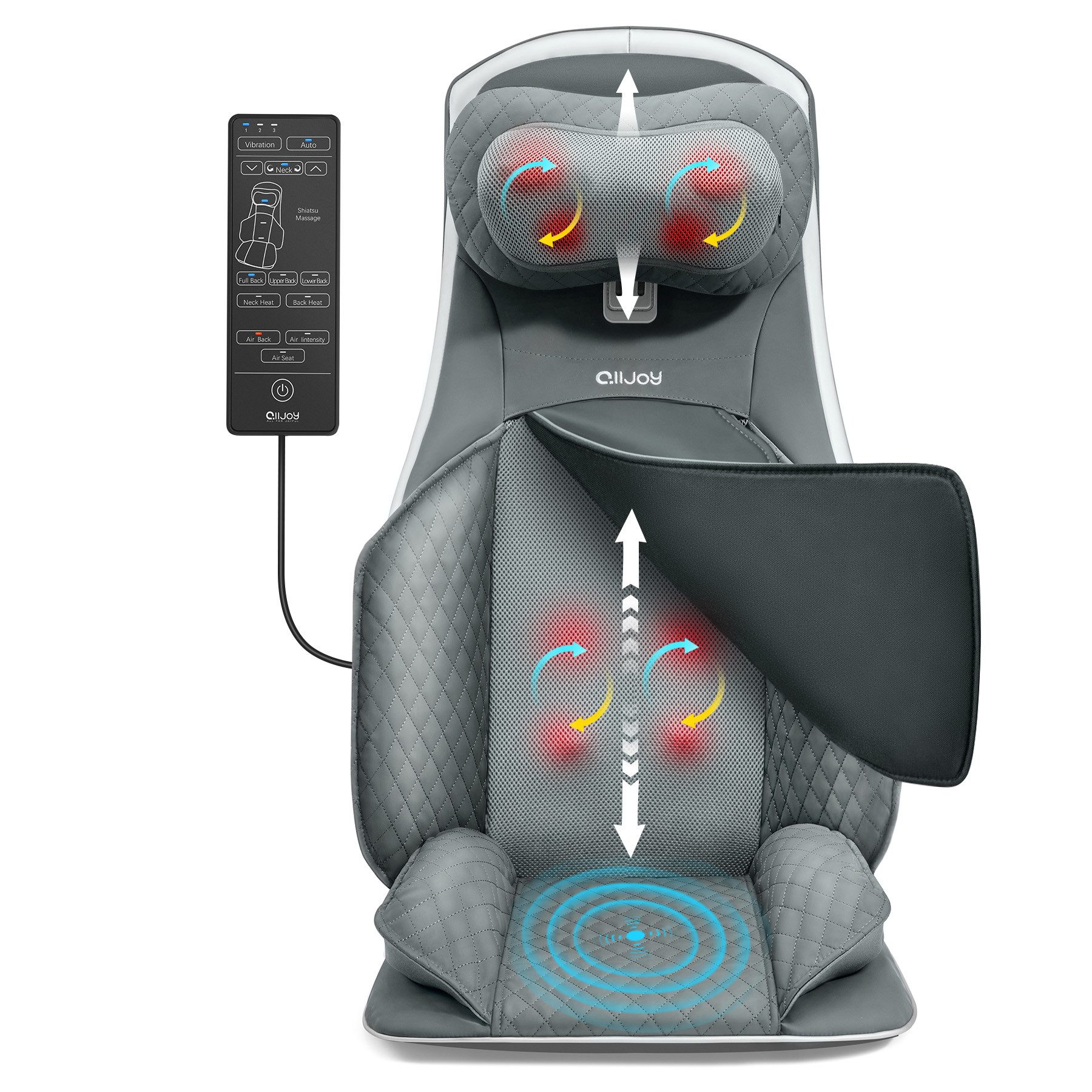 ALLJOY Massagesitzauflage Shiatsu‑Massagesitzauflage,Massage‑Sitzkissen,Rücken‑Massageauflage, Wärmefunktion, Abnehmbarer waschbarer Bezug,Intensitätsregulierung