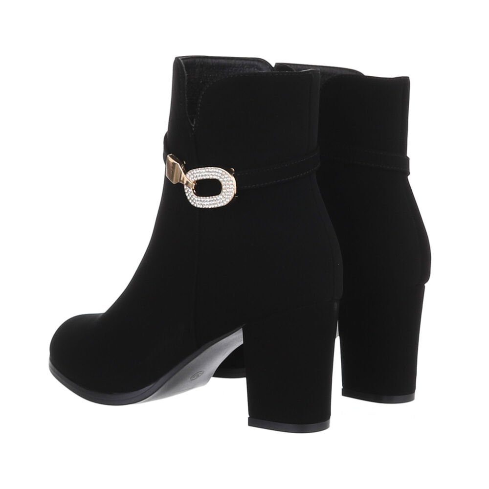 Ital-Design Damen Elegant High-Heel-Stiefelette Blockabsatz High-Heel Stiefeletten in Schwarz