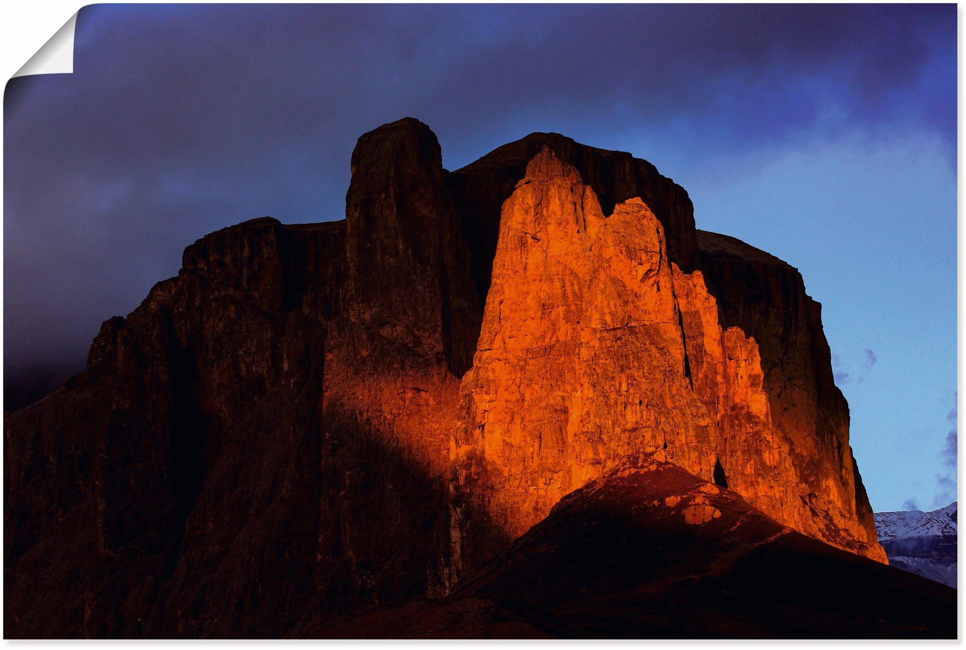 Artland Wandbild Farbenspiel am vom oder & Dolomiten, Sonnenuntergang (1 Wandaufkleber Bilder -aufgang Leinwandbild, versch. als Abend Alubild, Größen den in Poster in St)