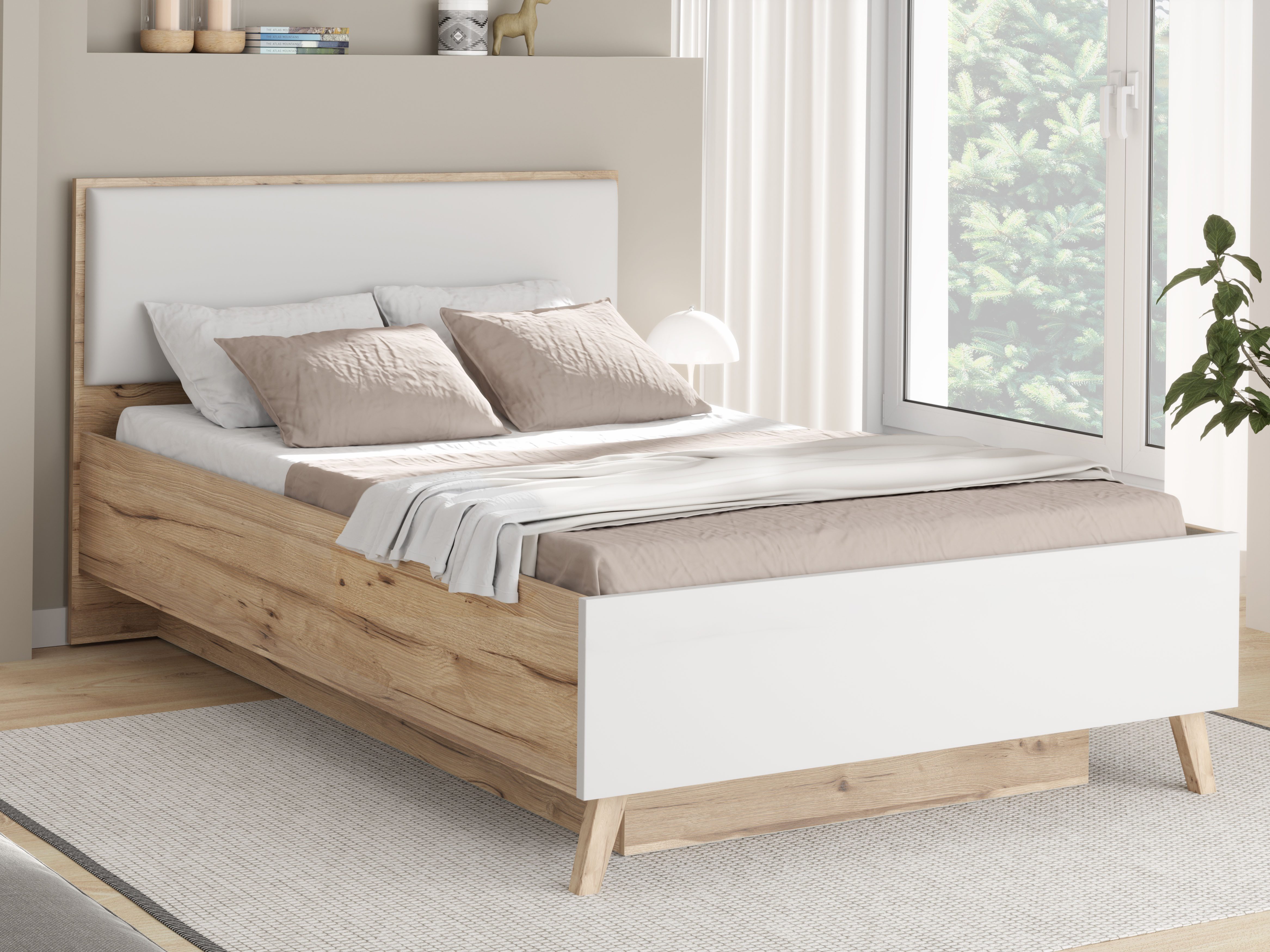 FORTE Stauraumbett Vankka viel Stauraum, skandinavisches Design, Made in Europe, aufklappbarer Lattenrost, weitere Produkte zur Serie erhältlich