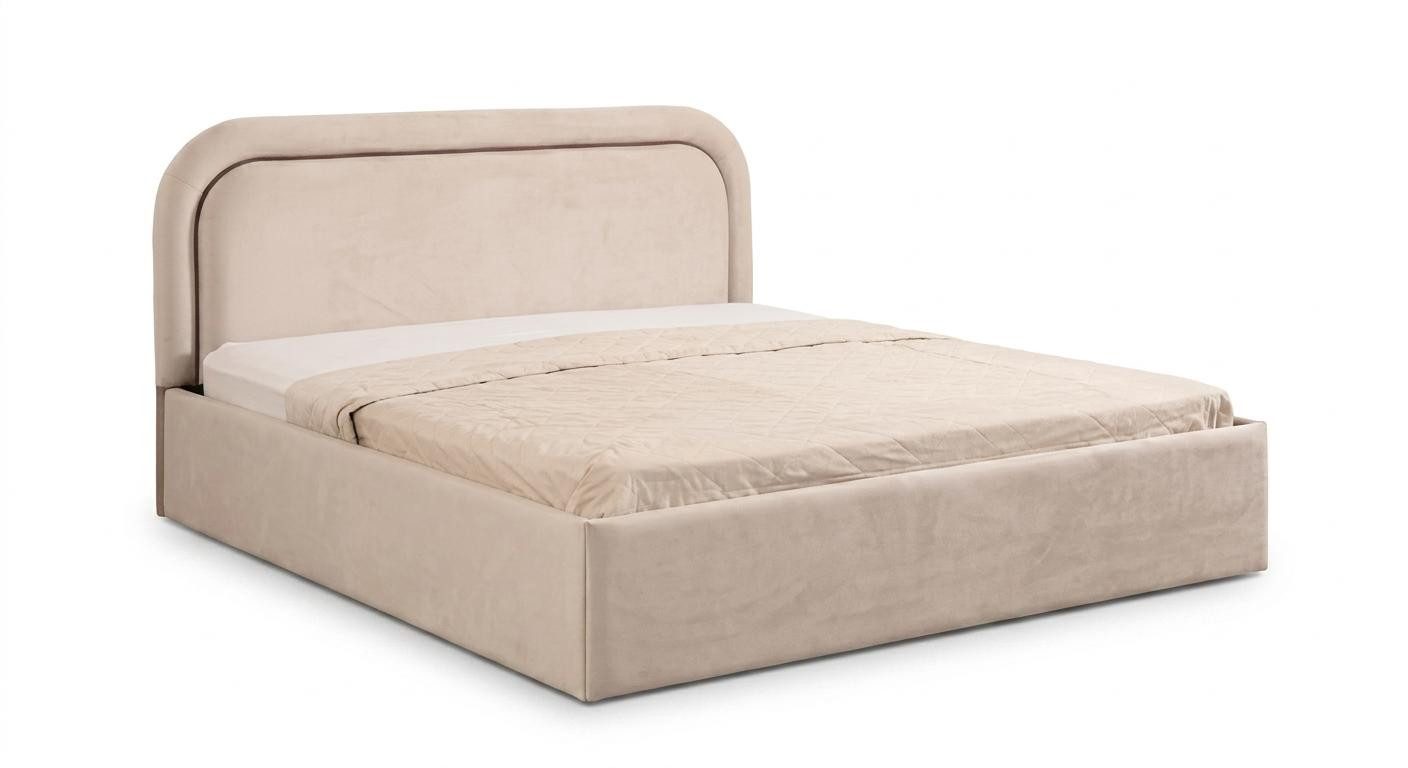 JVmoebel Polsterbett Großes Bett in Beige Bett mit Stoffbezug und Kopfteil modern, Made in Europa