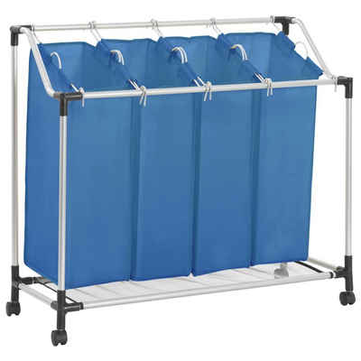 vidaXL Wäschekorb Wäschesortierer mit 4 Taschen Blau Stahl (1 St)