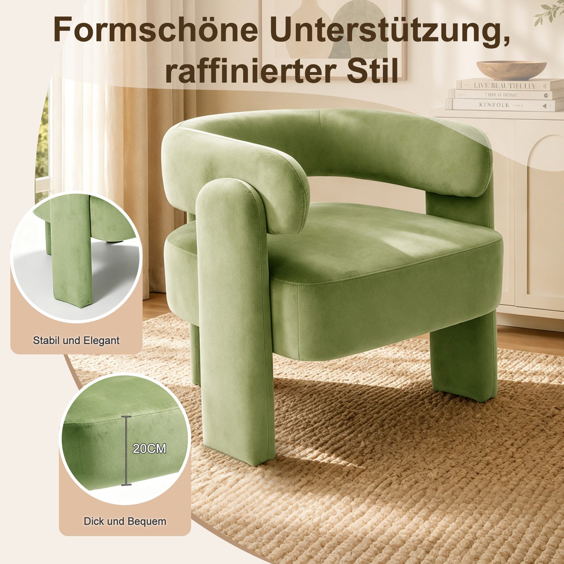 HomeMiYN Sessel Moderner sessel für Wohnzimmer und Schlafzimmer – Eleganter Samtsessel (1-St), Eleganter Ohrensessel für Wohnzimmer, Schlafzimmer bis 120 kg – Bild 3 von 5