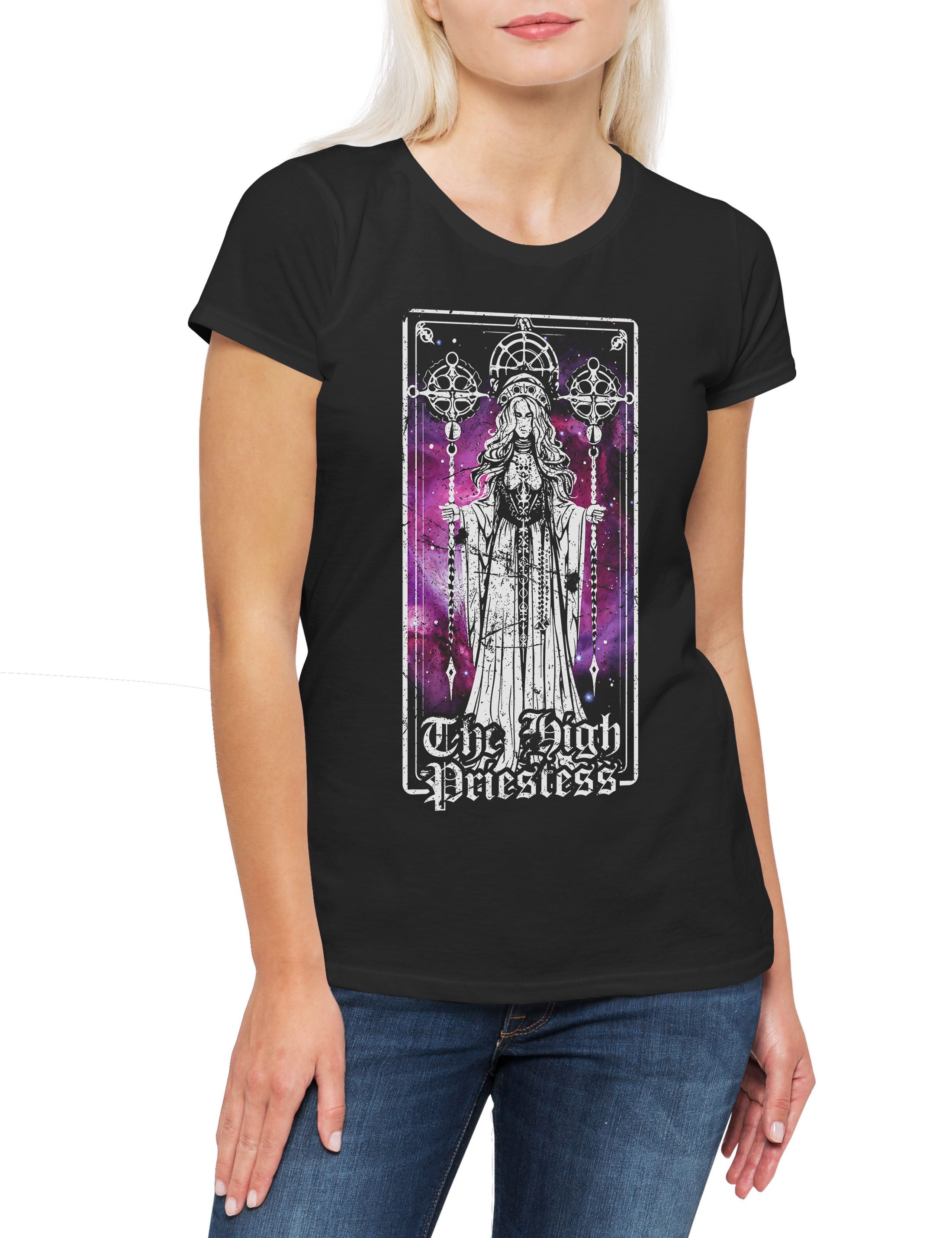 Print-Shirt Tarot B The High Priestess Damen T-Shirt Set Card Karte Deck Arcana