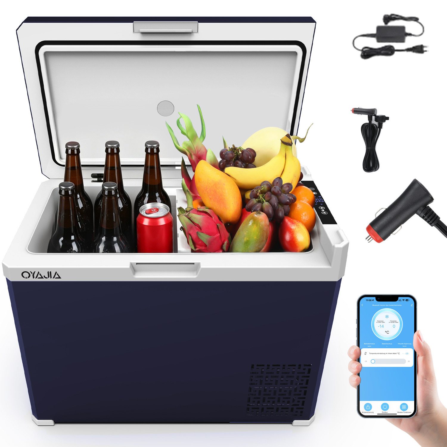 oyajia Kühlbox Kompressor Kühlbox, 2in1 Doppelzone Kühlbox Auto mit APP, 12/24V 230V, 40 l, Kühlbox Elektrisch, bis -20 °C für Auto, Lkw, Boot, Wohnwagen, Camping