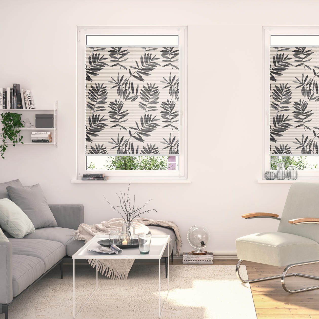 LICHTBLICK ORIGINAL Plissee Plissee Klemmfix, ohne Bohren, blickdicht, Black Watercolor Branches, blickdicht, freihängend, Klemmfix