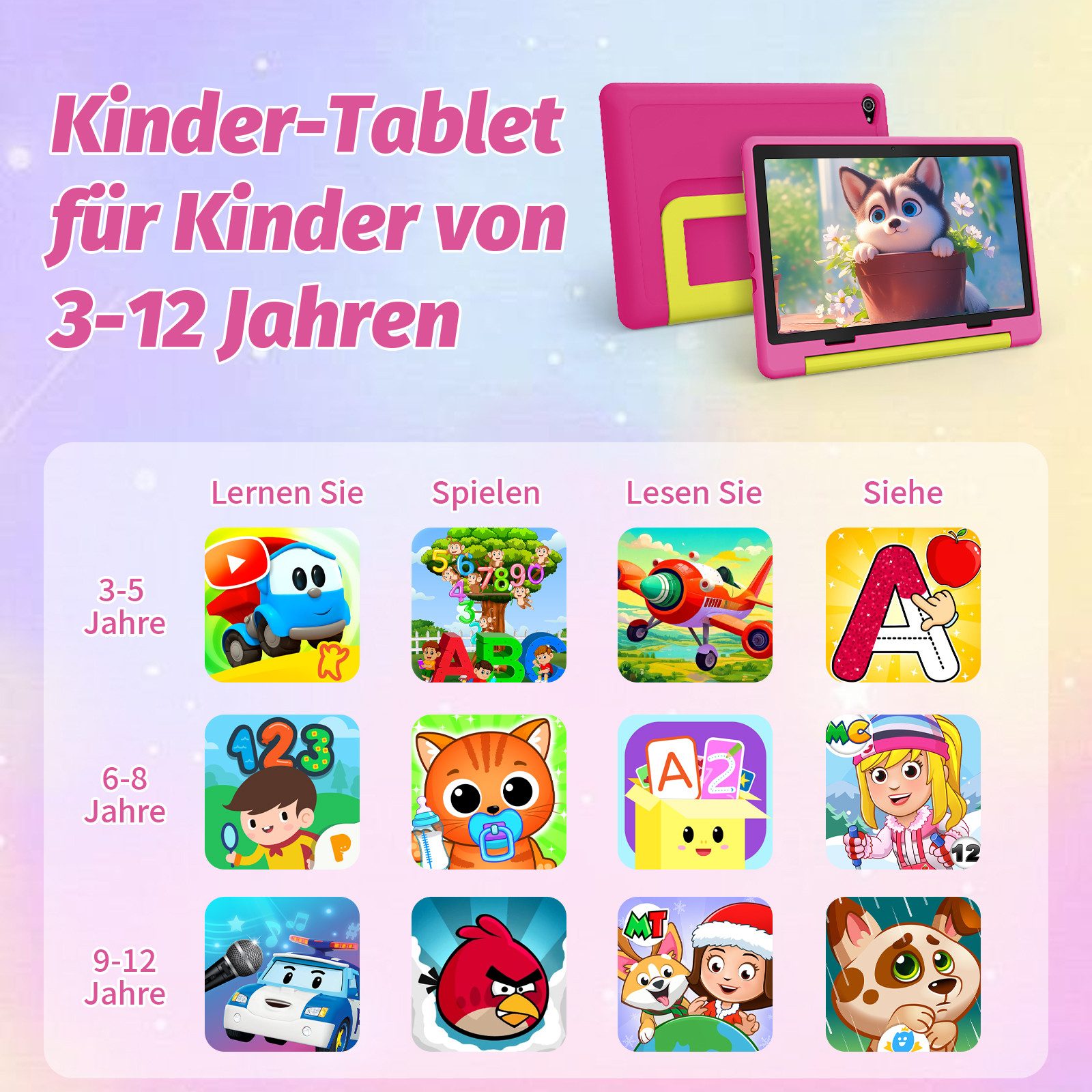 BUFO 10 Zoll 24(3+21)GB RAM+64GB ROM 1280x800 HD-Display Android16 Kinder Tablet (10,1", 64 GB, Android 16, WIFI, Anti-Blaulicht, Vorinstallierte Kinder Lernsof – Bild 5 von 5