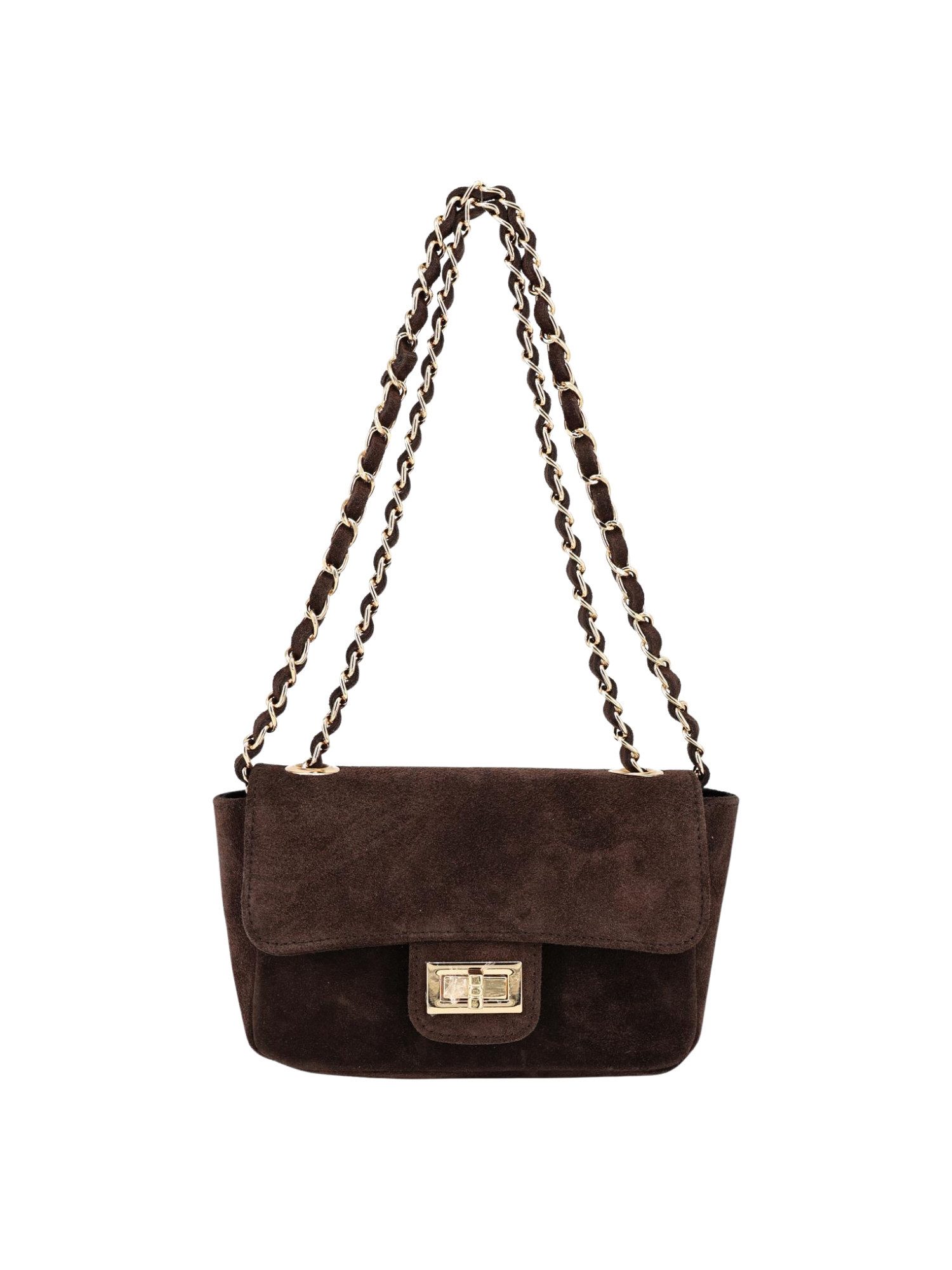 BRISE TASCHE Umhängetasche Kompakte Wildleder-Crossbody mit Kettenriemen, 100 % echtes Wildleder, kompakte Form, Reißverschluss-Innentasche