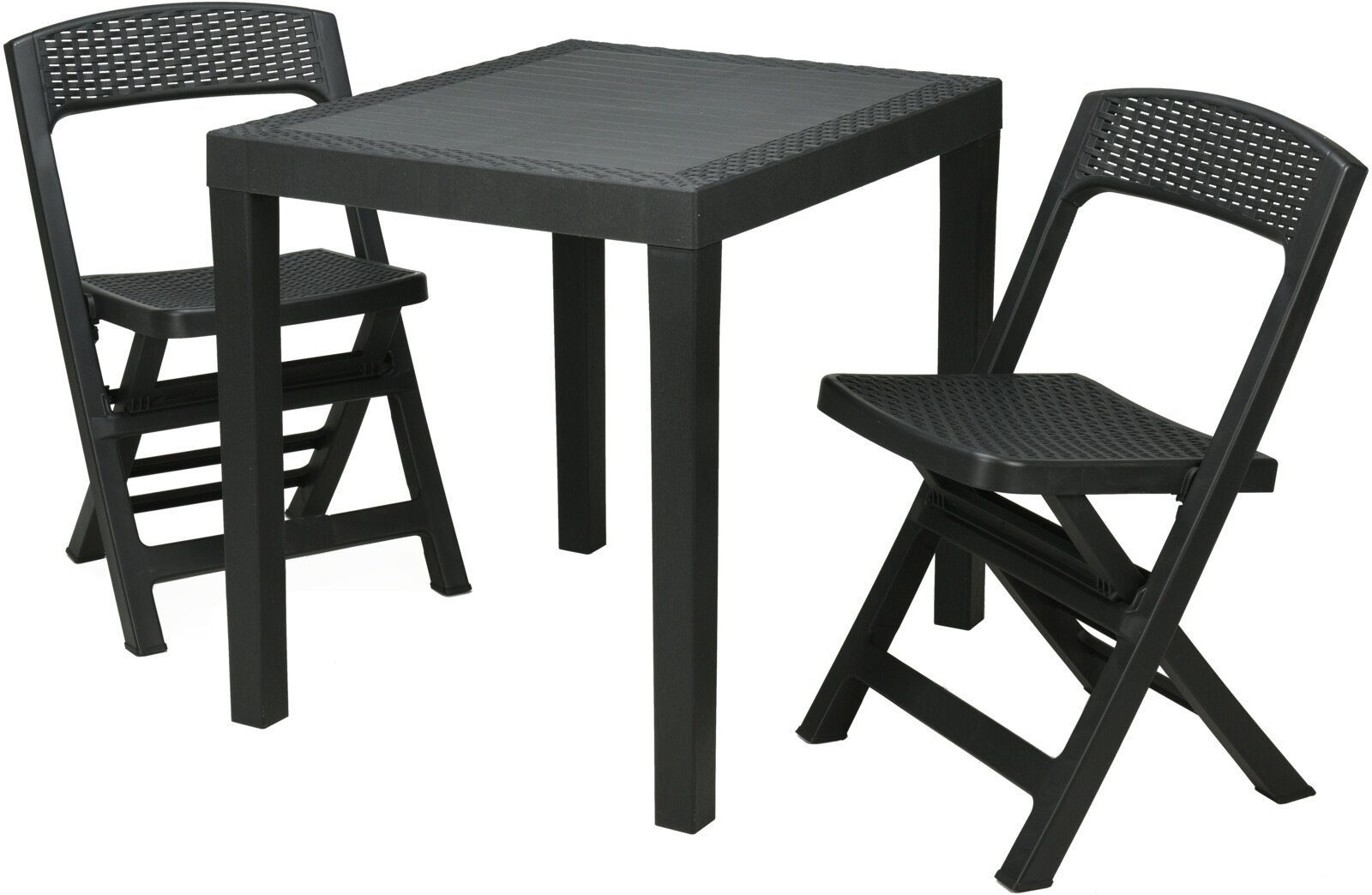 Progarden Balkonset Gartenmöbel-Set Gartentisch Gartenstuhl Campingmöbel, (3-tlg), Schwarz, Rattan Optik, 3tlg, Wetterfest