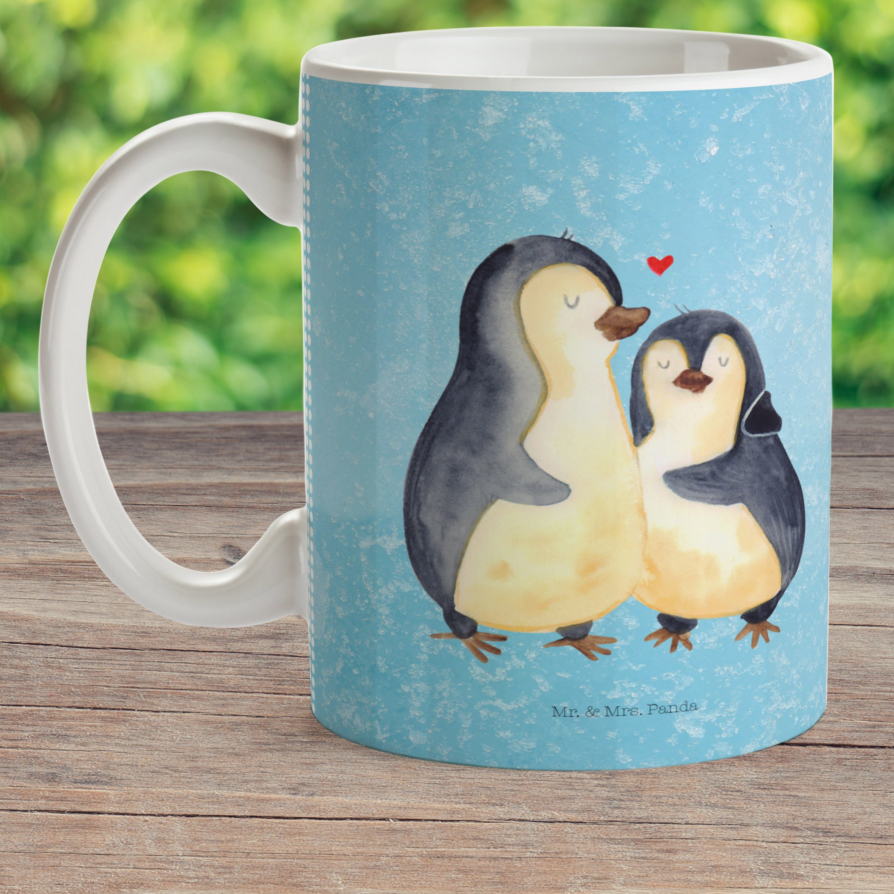 Mr. & Mrs. Panda - - Pinguin Kinderbecher Eisblau umarmend Tasse, Geschenk, Verlobung, Kunststoff Hochzeitsges
