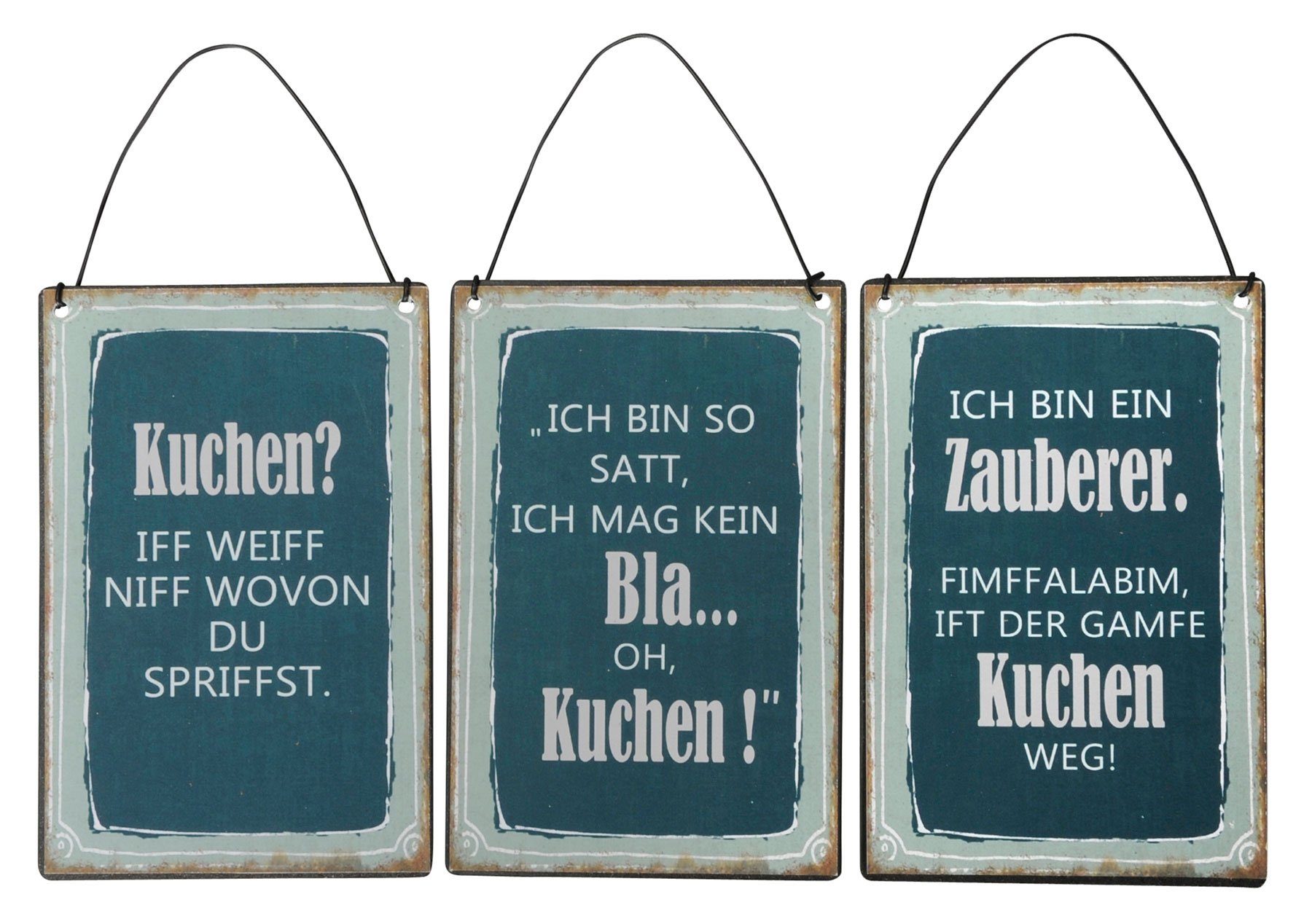 Levandeo® Wandbild, 3er Set Blechschilder H15cm Sprüche Küche Kuchen Wandbild Wanddeko