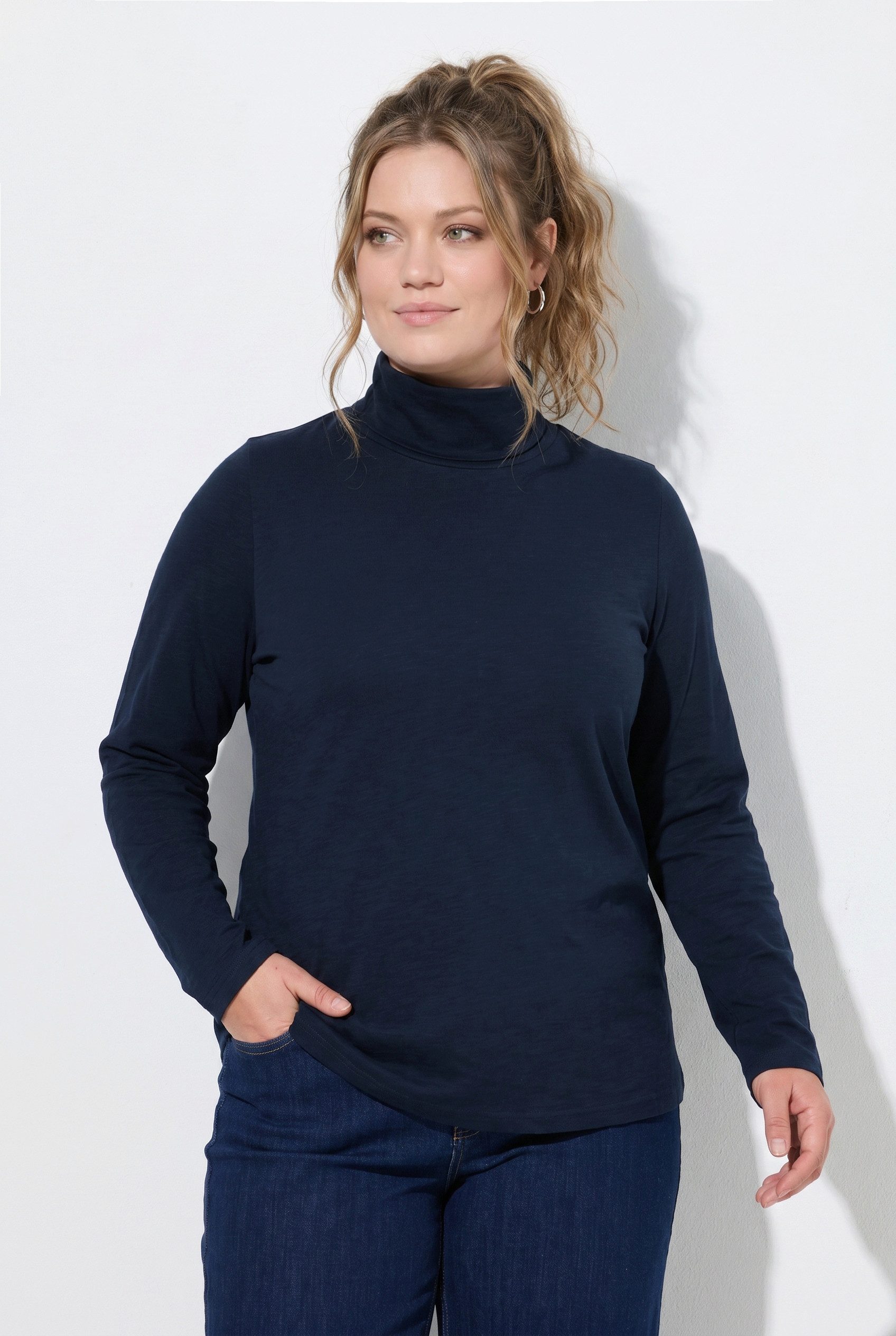 Ulla Popken T-Shirt Shirt Rollkragen Slim Langarm Biobaumwolle – Bild 2 von 5