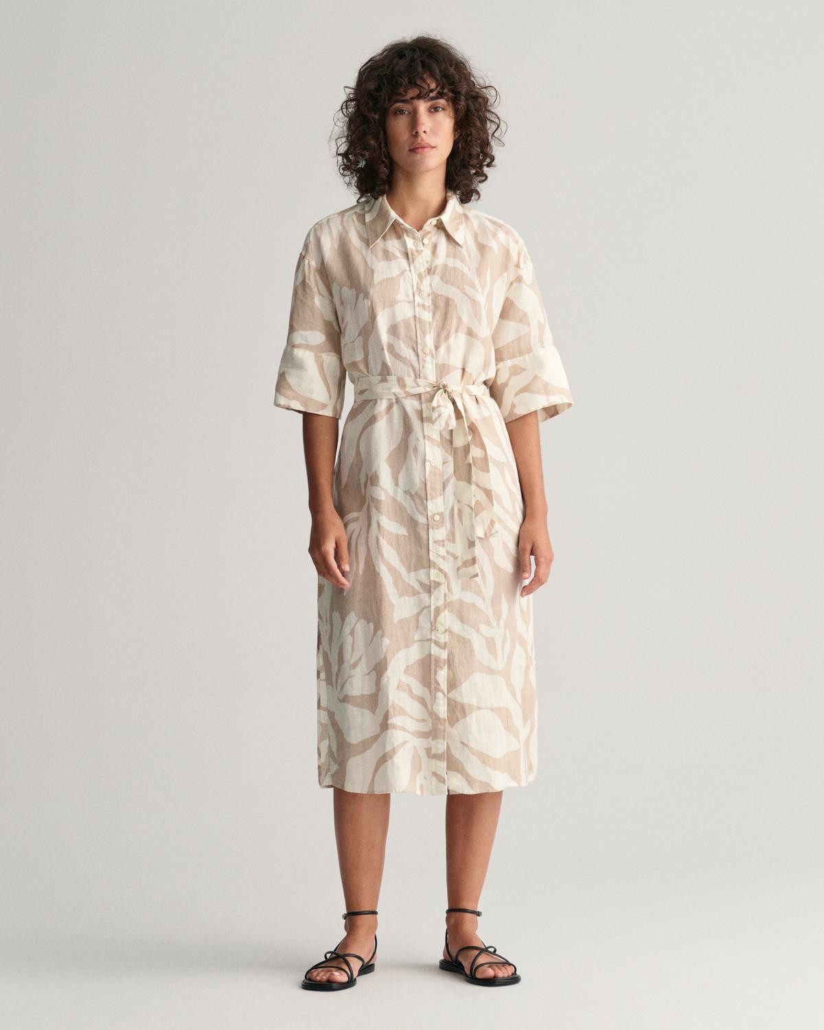 Gant Sommerkleid REL PALM PRINT LINEN SHIRT DRESS, DRY SAND