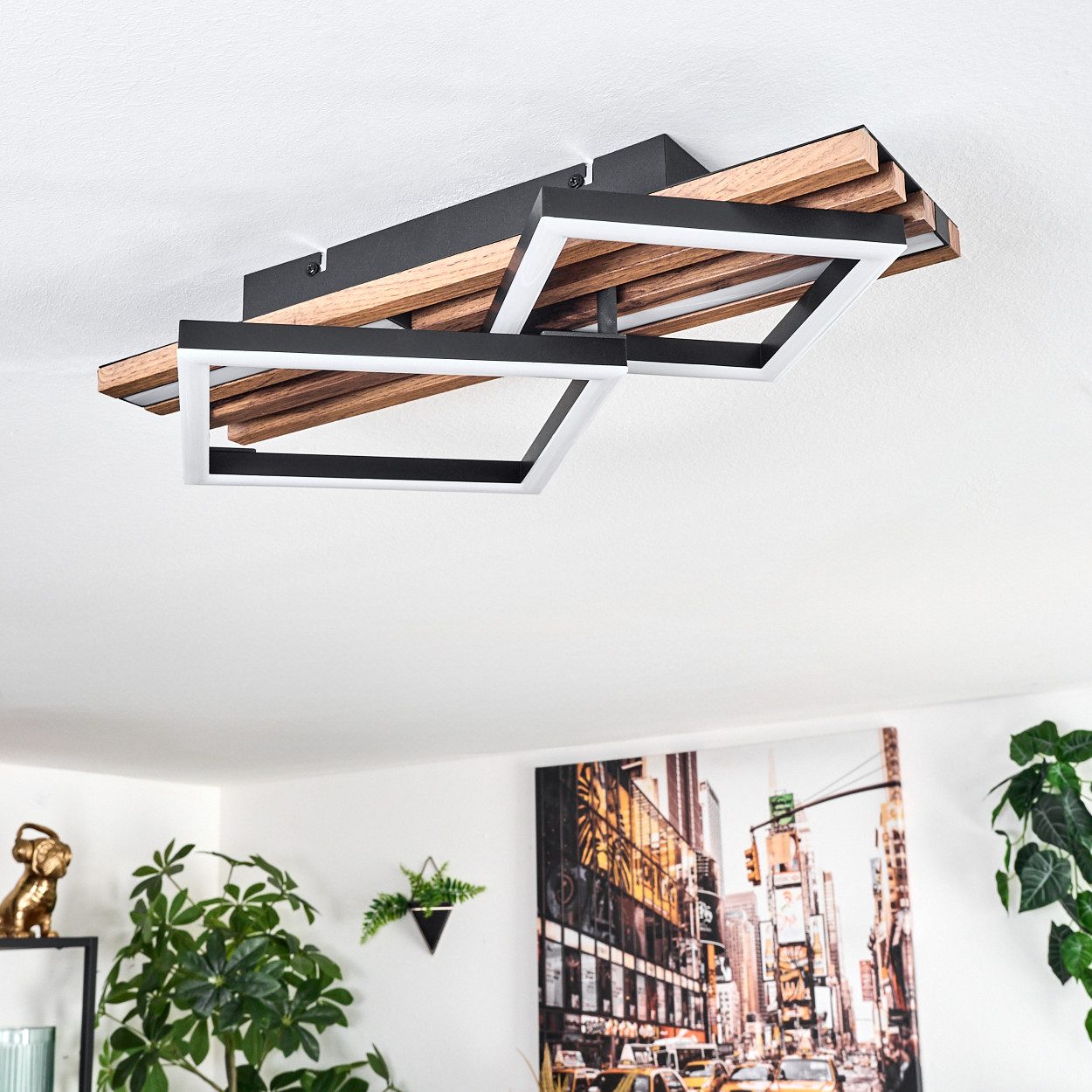hofstein Deckenleuchte Deckenlampe aus Metall/MDF/Kunststoff in Schwarz/Holzoptik/Weiß, ohne Leuchtmittel, moderne Deckeneuchte mit Multi-Step-Funktion – Bild 5 von 5