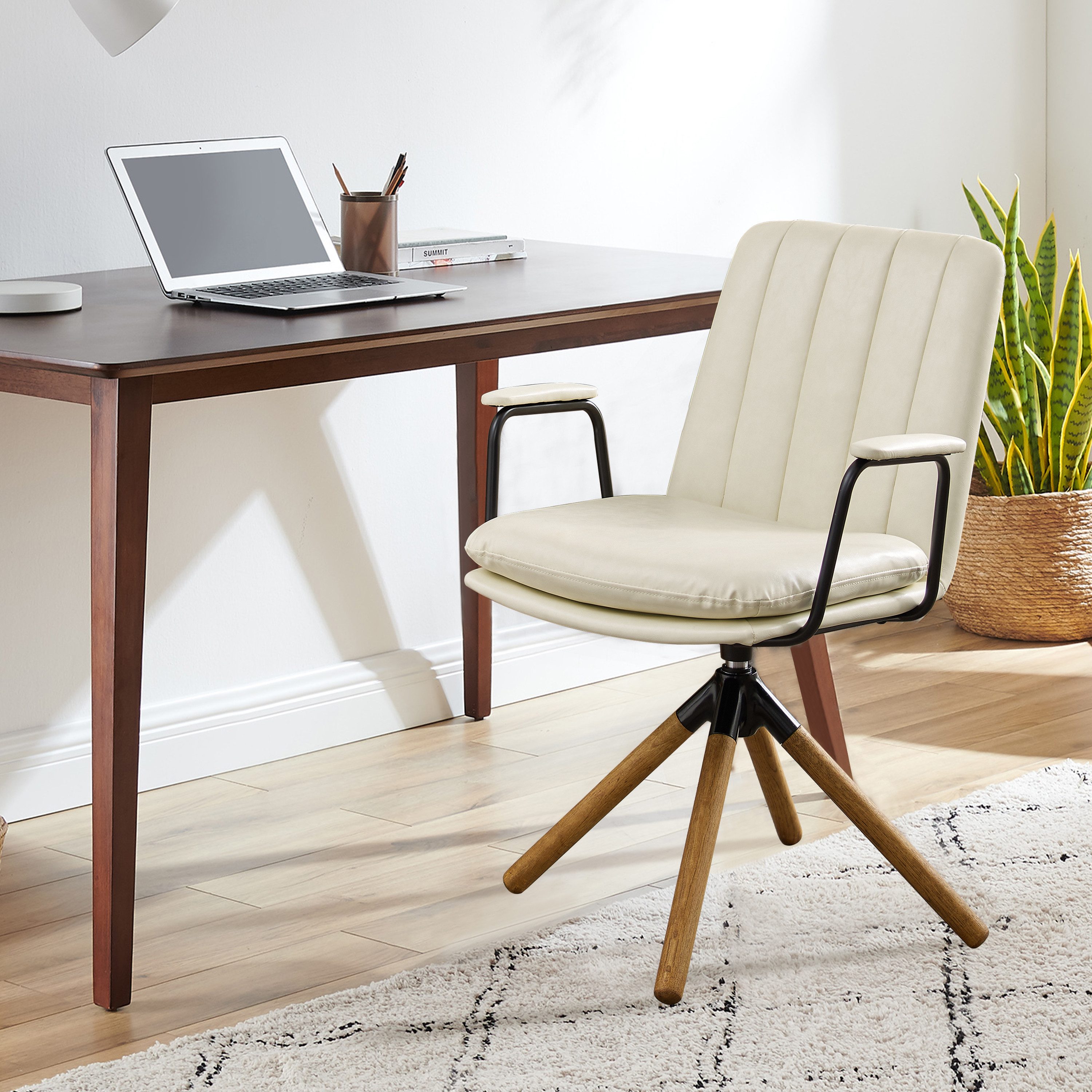 Art Leon Esszimmerstuhl CC058 (Rattan Bürostuhl ohne Rollen, Esszimmerstuhl Mid‑Century Modern Drehstuhl mit Buchenholzbeinen, Kunstleder gepolsterter Akzentsessel mit Wiener Geflecht, für Home Office Wohnzimmer, Braun/Grün/Schwarz), Grün Kunstleder gepolsterter Bürostuhl mit Holzbeine