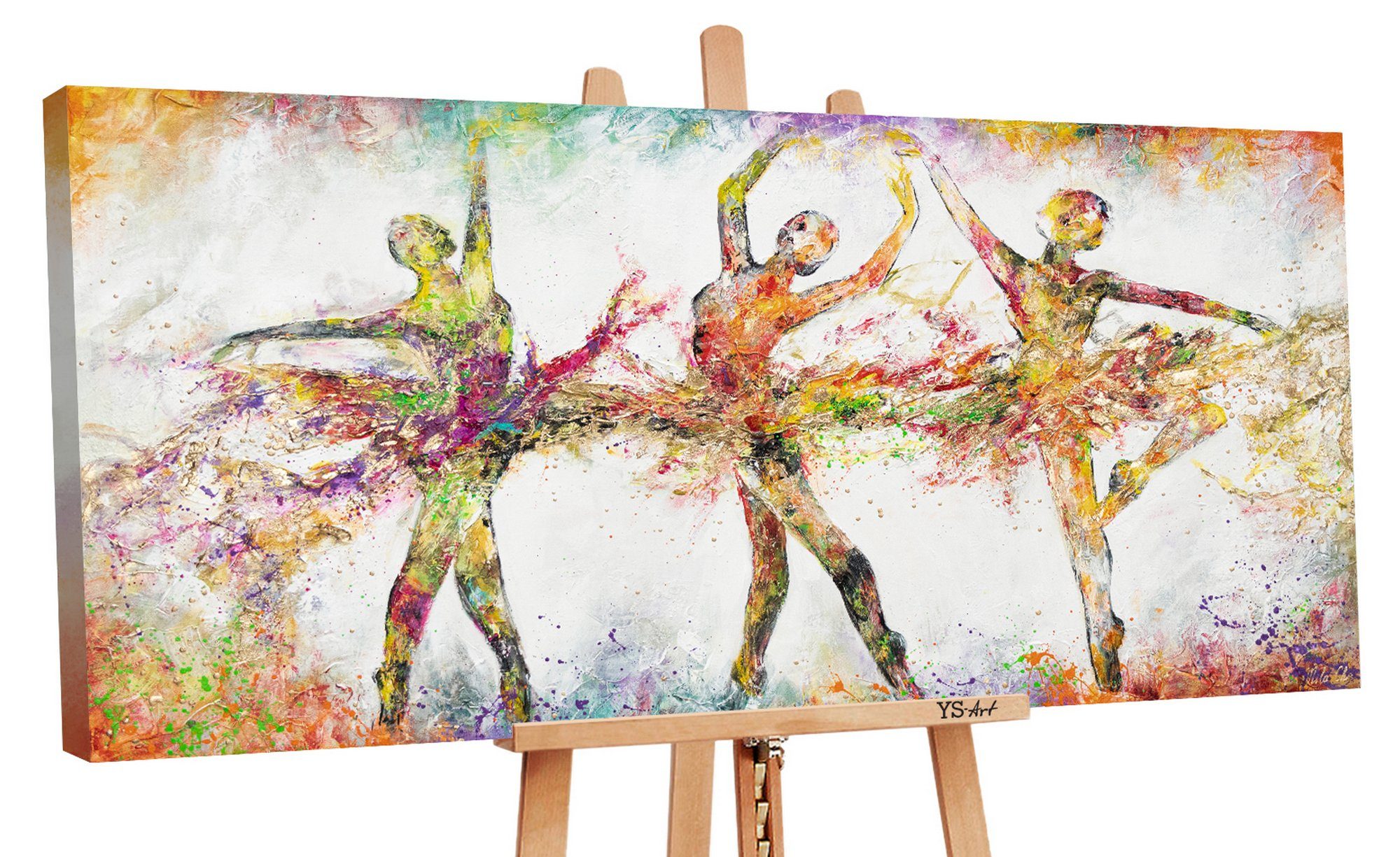 YS-Art Gemälde Buntes Balett, Menschen, Tanzende Frau Tütü Leinwand Bild Handgemalt Abstrakt