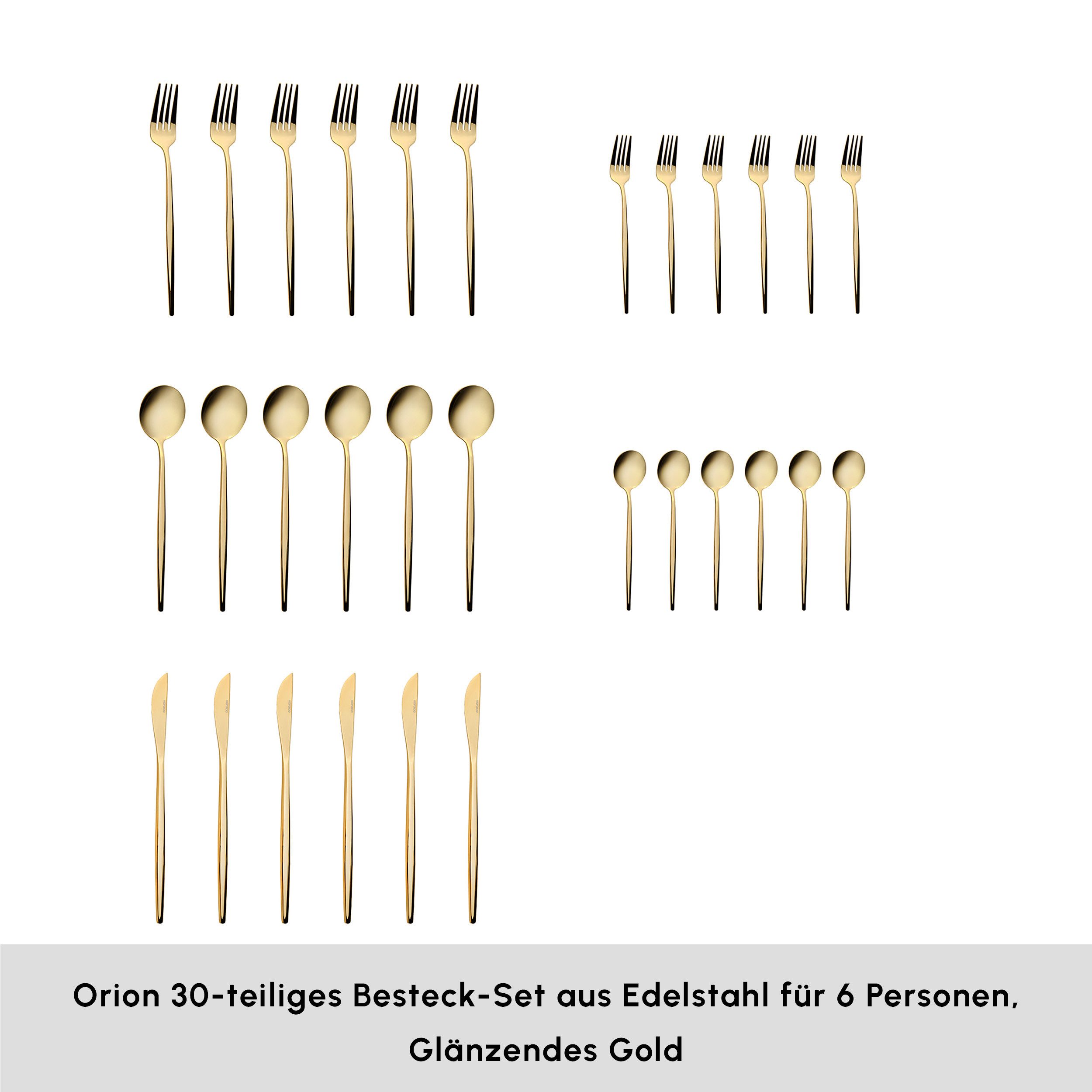 Karaca Besteck-Set Karaca Orion Shiny Gold 30Teiliges Besteckset Besteck Set für 6person (30-tlg), 1 Personen, Stahl