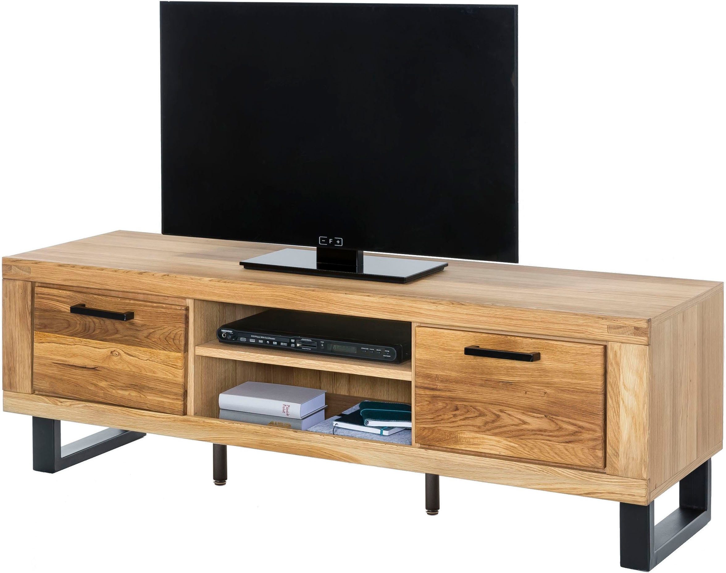 Home affaire Lowboard (1 St), Industriestil, Teilmassiv Eiche, schwarze Elemente, Modern