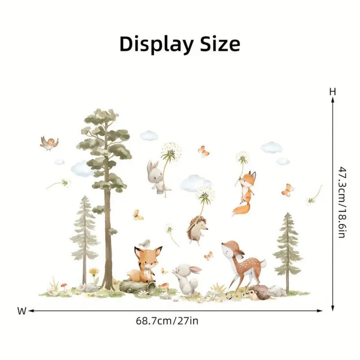 Montegoni Wandtattoo Wandaufkleber Kaninchen Fuchs Hirsch Baum für Kinderzimmer (Kinderzimmer, Schlafzimmer, Wohnzimmer, Wanddekoration saufkleber), Selbstklebende Wandaufkleber