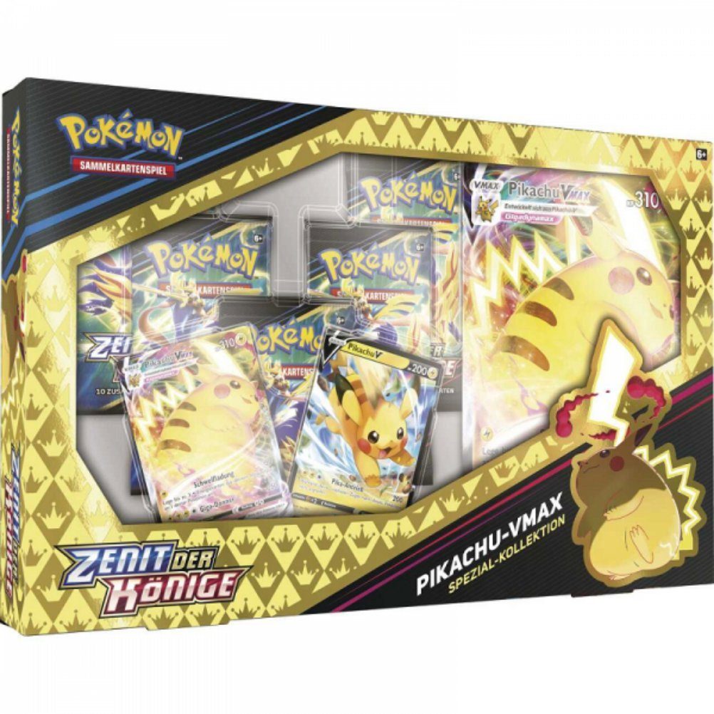 POKÉMON Sammelkarte Pokemon Zenit der Könige: Pikachu-VMAX Spezial-Kollektion, (deutsch) - 4 Booster Packs