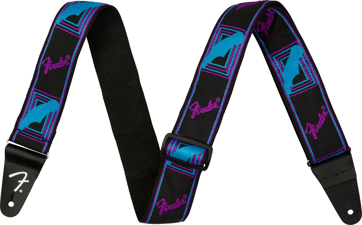Fender Gitarrengurt Neon Monogrammed Strap Purple and Blue 5 cm Gitarrengurt, Längenverstellbar von 86 bis 150 cm, ungepolstert