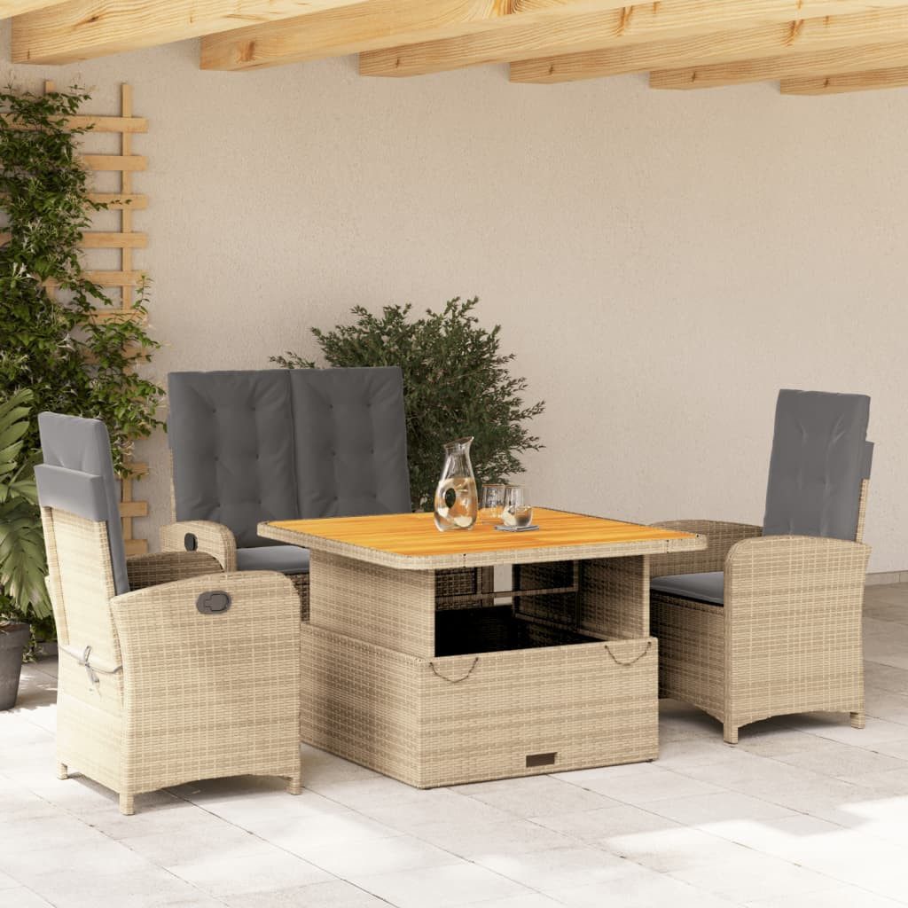 vidaXL Garten-Essgruppe 4-tlg. Garten-Essgruppe mit Kissen Beige Poly Rattan, (4-tlg)