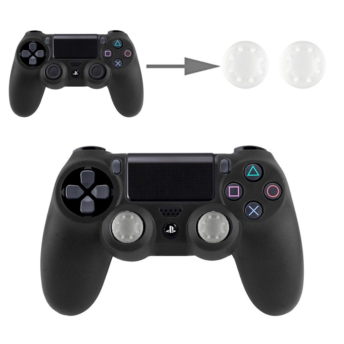 wortek Thumb Grips Controller Aufsätze, 2er Set Gaming-Controller (2er Set, genoppte Silikonkappen Grip Cap Joystick Schutz Aufsatz Silikon Kappen)