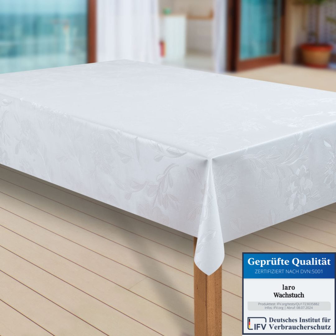 laro Tischdecke Wachstuch-Tischdecken Abwaschbar Dhalia Weiss rechteckig günstig online kaufen