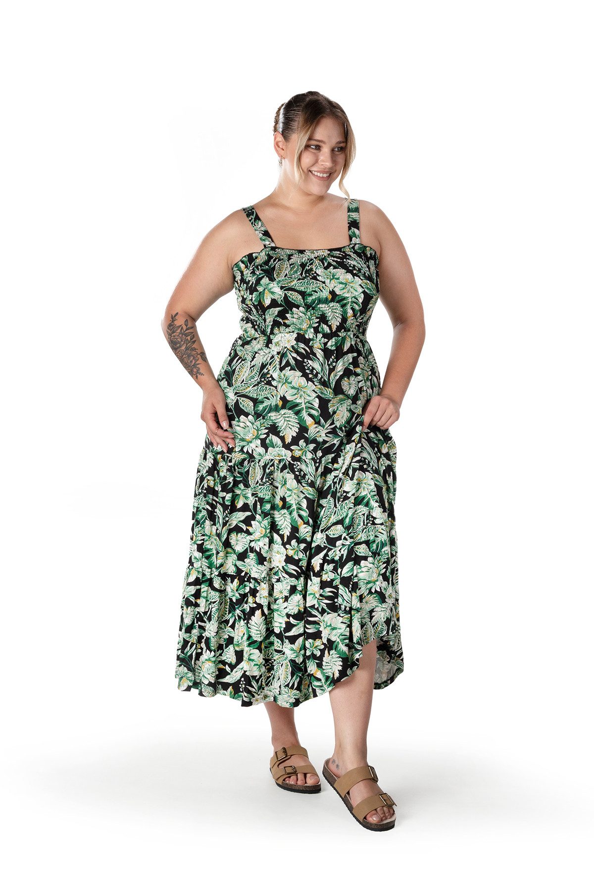 Stil Diva Minikleid Plus-Size-Kleid mit Blumenmuster, breiten Trägern und e günstig online kaufen