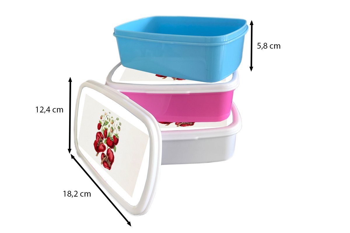 und Erdbeeren - für Jungs Obst Brotdose, - Kunststoff, Kinder MuchoWow weiß Brotbox Erwachsene, und Mädchen Pflanze, für (2-tlg), Lunchbox