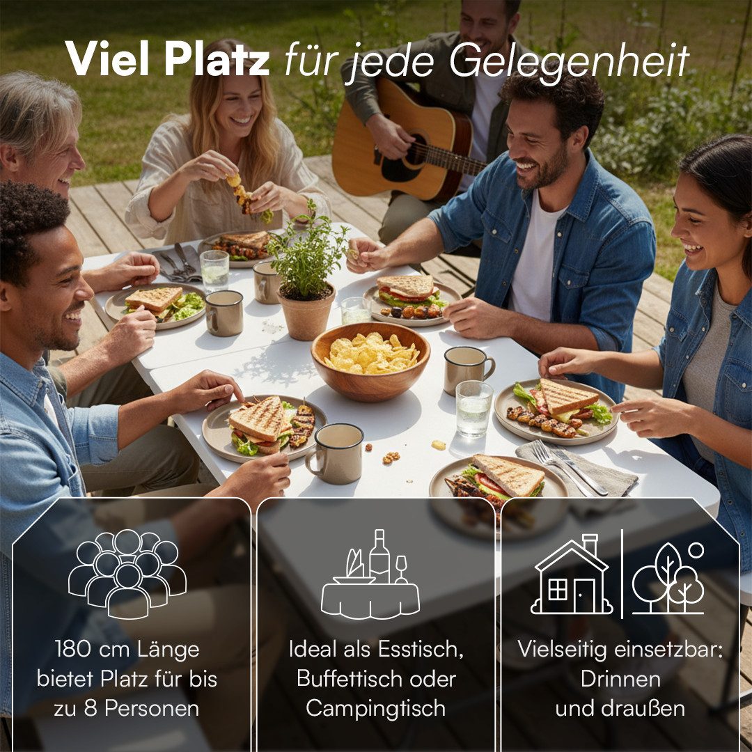 STEELSØN Bierzeltgarnitur Zennar klappbar & wetterfest, (Buffettisch weiß), Gartentisch 180x74 cm, Klapptisch für 8 Personen