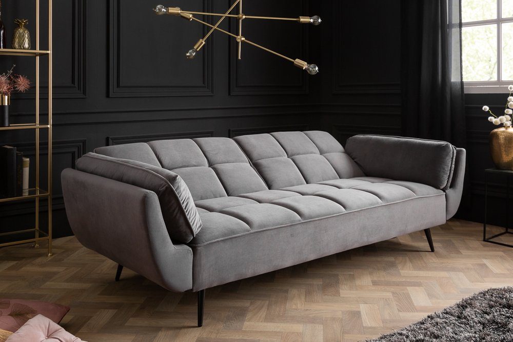 riess-ambiente Schlafsofa BOUTIQUE 213cm grau - Samt, schwarze Füße, Rundumbezug, retro, 3-Sitzer mit Schlaffunktion - ideal für Wohn- & Schlafzimmer oder Loft