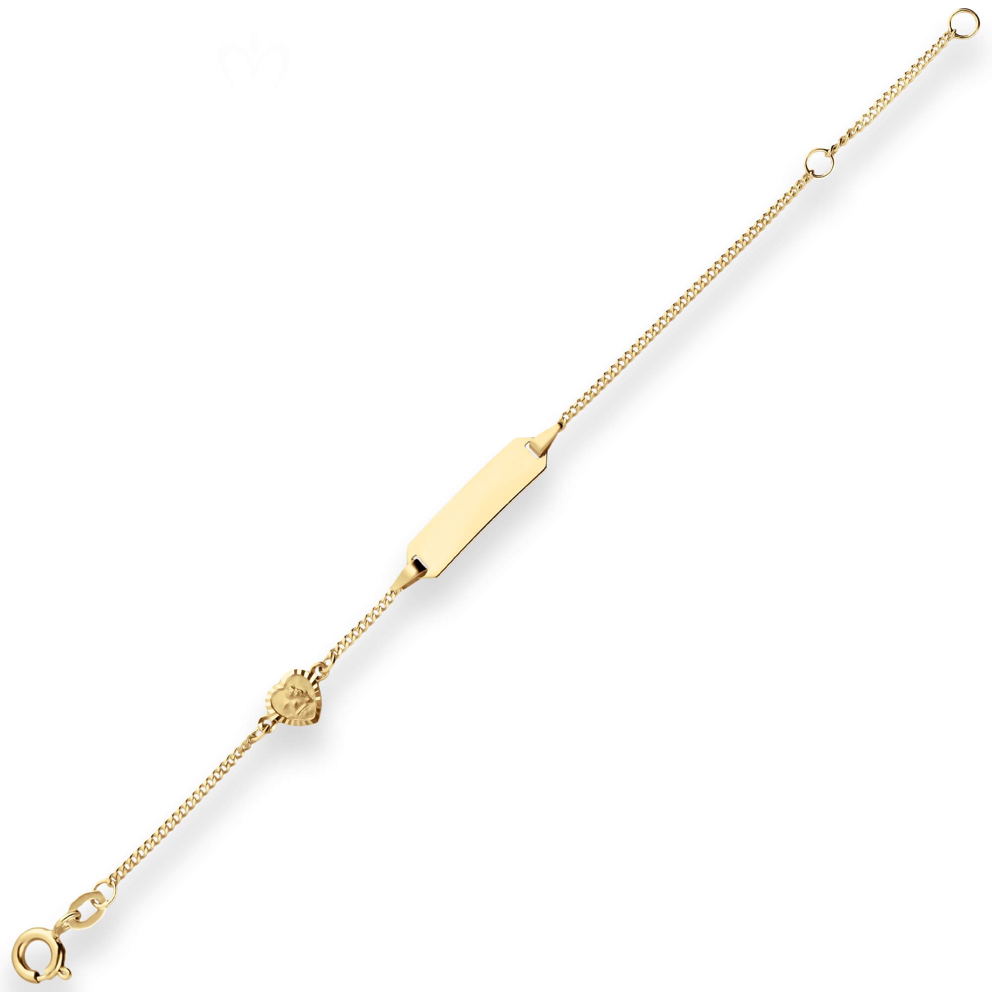 Schmuck Krone Goldarmband 1,4mm Id-Armband Panzerkette Herz mit Engel 333 Gelbgold 14cm, Gold 333