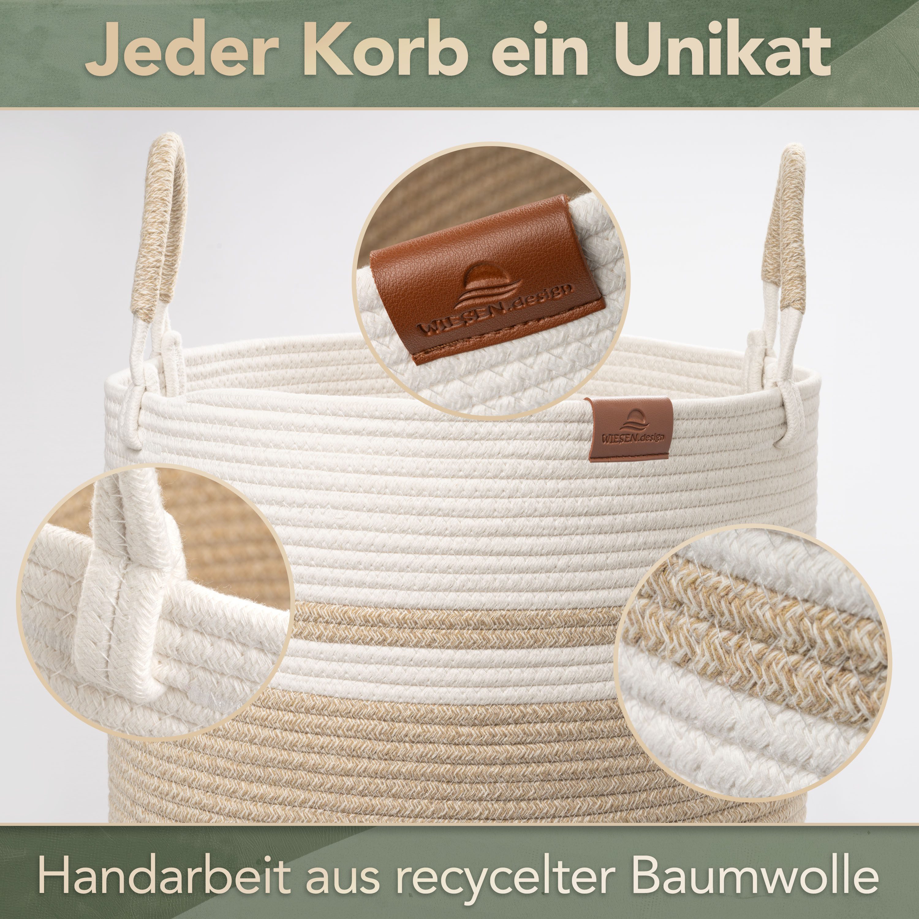 WIESEN.design Wäschekorb EMILIA Ø41xH46 cm 61L, Wäschekorb geflochten aus Baumwolle (faltbarer Wäschekorb, Wäschetonne, laundry basket, Wäschesammler, Aufbewahr – Bild 4 von 5