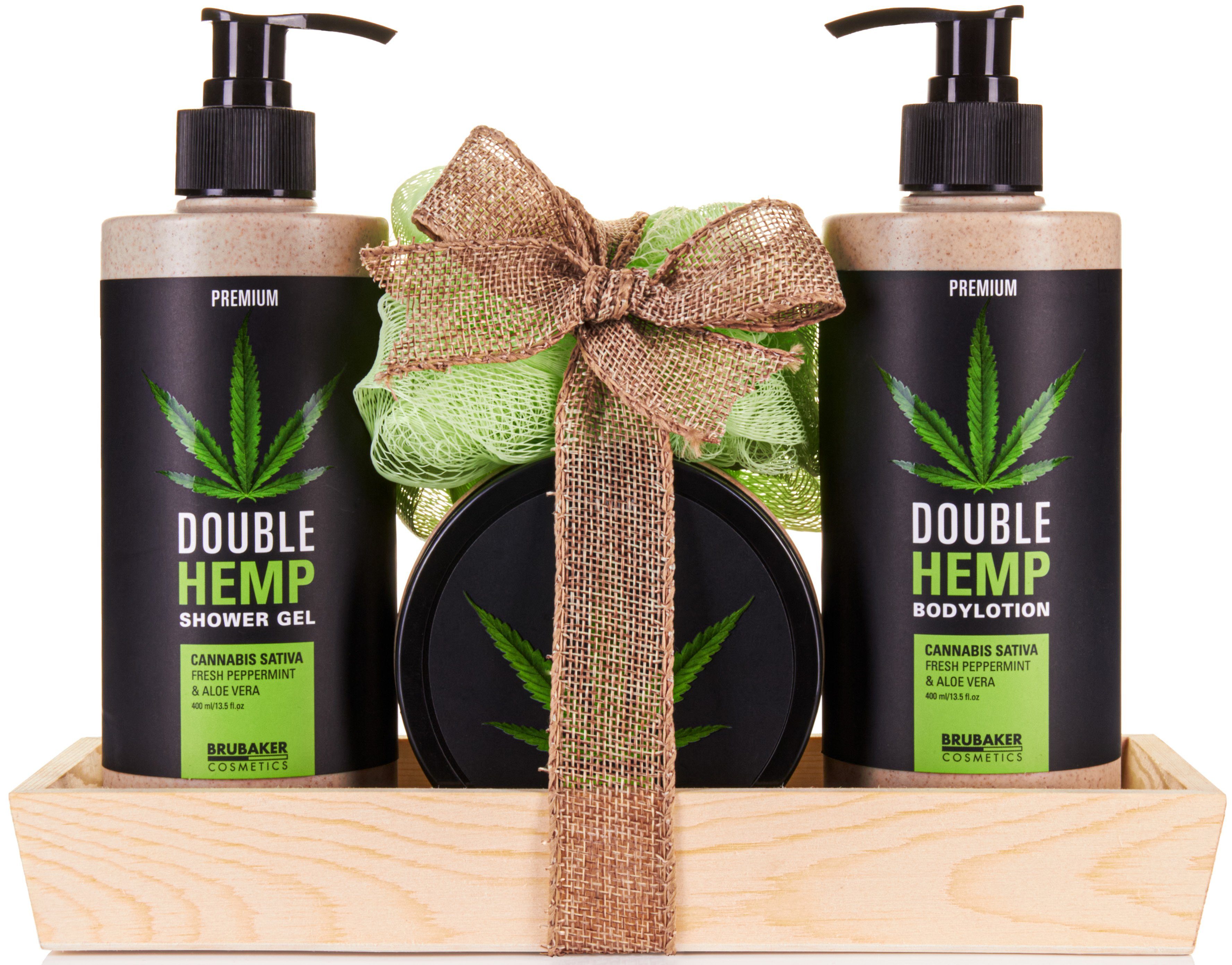 BRUBAKER Pflege-Geschenkset Dusch- und Badeset mit Minze & Aloe Vera Duft, 5-tlg., Hanf Beautyset, Geschenk Set für Frauen, Damen Pflegeset