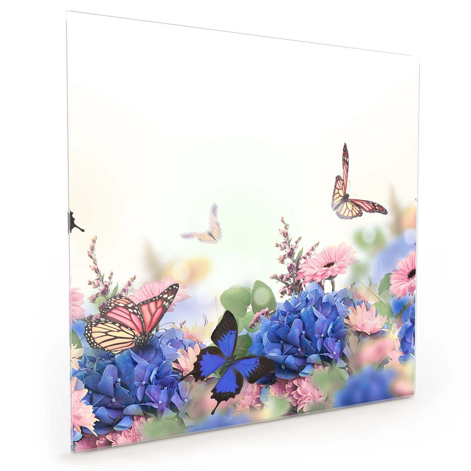 Schmetterlinge Spritzschutz mit Motiv und Glas Küchenrückwand Blüten Küchenrückwand Primedeco