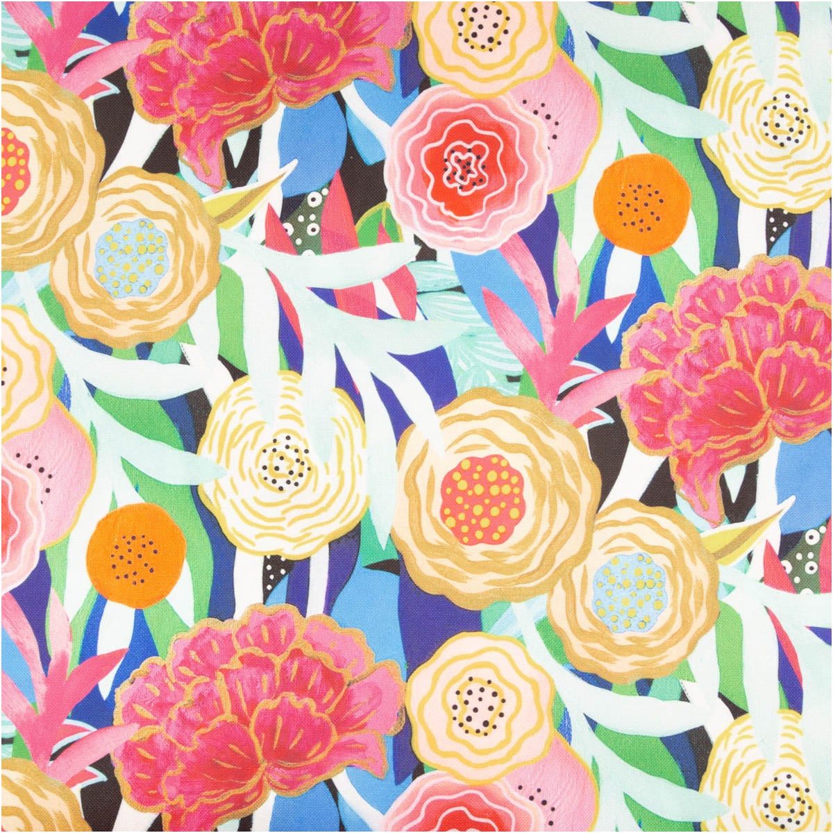 SCHÖNER LEBEN. Stoff Outdoor Meterware Canvas Aurelia Floral pink/blau Swafing 140cm, Outdoor,wasserabweisend,pflegeleicht,abwaschbar