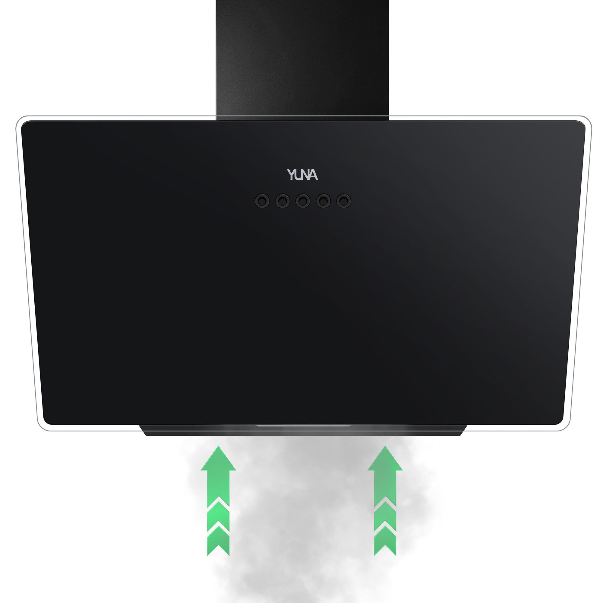 YUNA Kopffreihaube Dunstabzugshaube DUANA Glasfront 3 Leistungsstufen Dunstabzugshaube DUANA Glasfront 3 Leistungsstufen, 60cm, LED Beleuchtung, Abluft & Umluft, schwarz, o. Kohlefilter