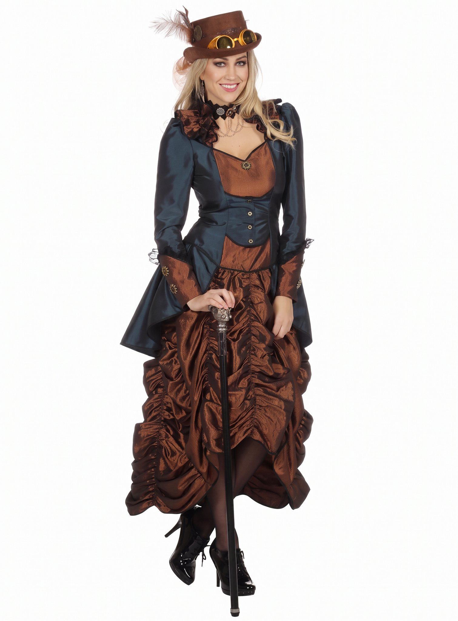Metamorph Kostüm Steampunk Kleid Copper Blue - Fasching Kostüm Karn, Aufwendiges Kleid in Kupferfarben und Blau