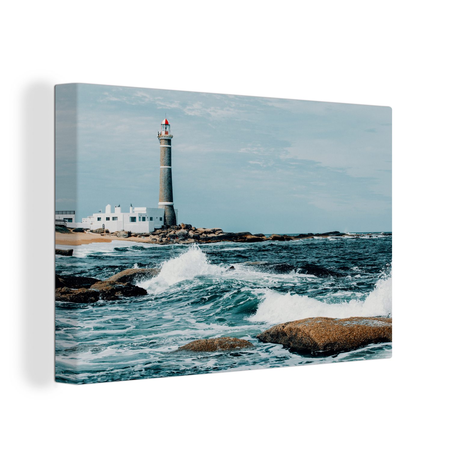 OneMillionCanvasses® Leinwandbild Der Leuchtturm von Jose Ignacio in Uruguay, (1 St), Wandbild Leinwandbilder, Aufhängefertig, Wanddeko, 30x20 cm
