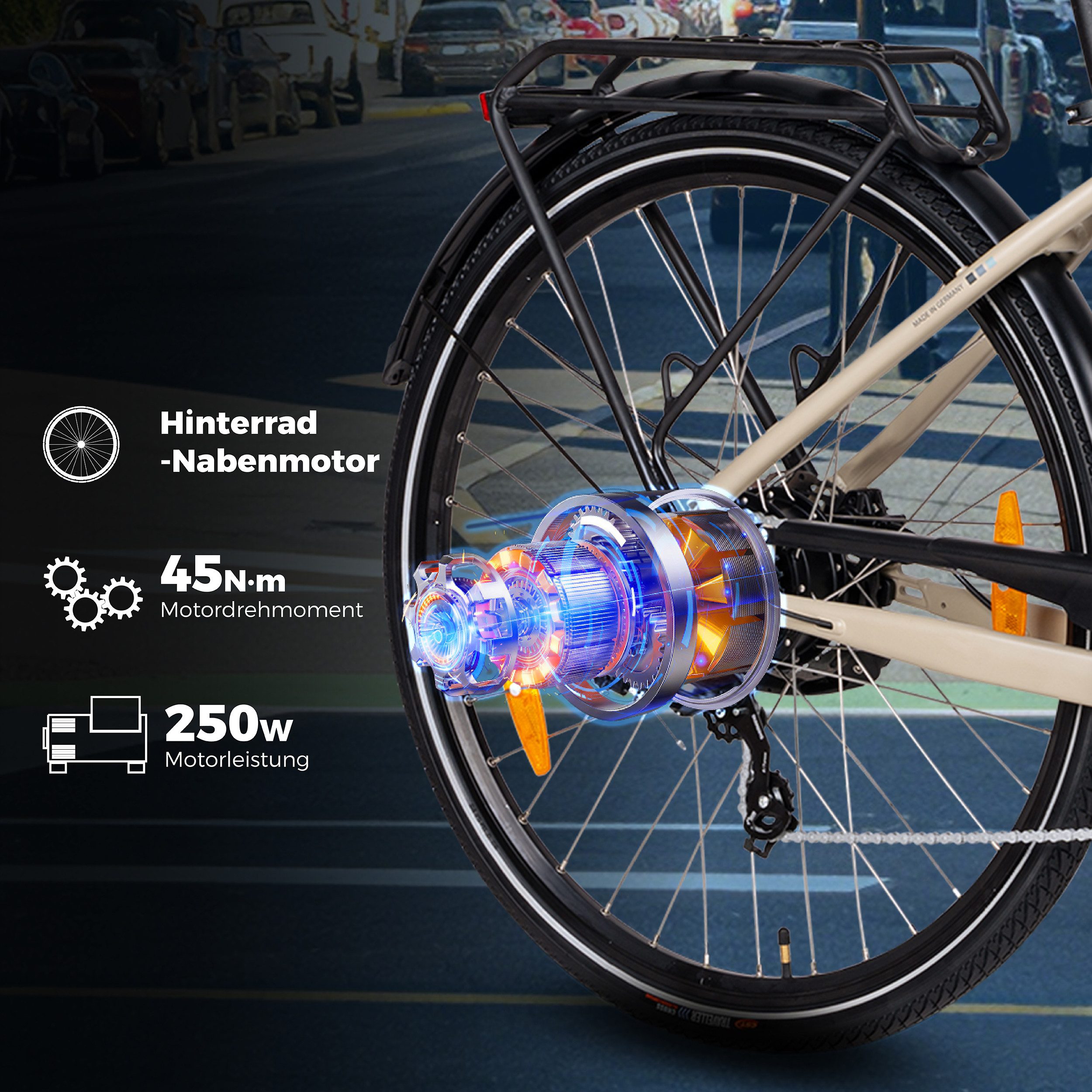 SAXXX E-Bike Cityrad 28 Zoll, Elektrofahrrad bis zu 90km, E-Cityrad, nur 21,5kg, RH: 45cm, 7 Gang Shimano SL-M315-7R Schaltwerk, Kettenschaltung, Heckmotor, 417,6 Wh, Tiefeinsteiger, Farb-LCD, Ananda Hinterradmotor, Tektro hydr. Bremsen
