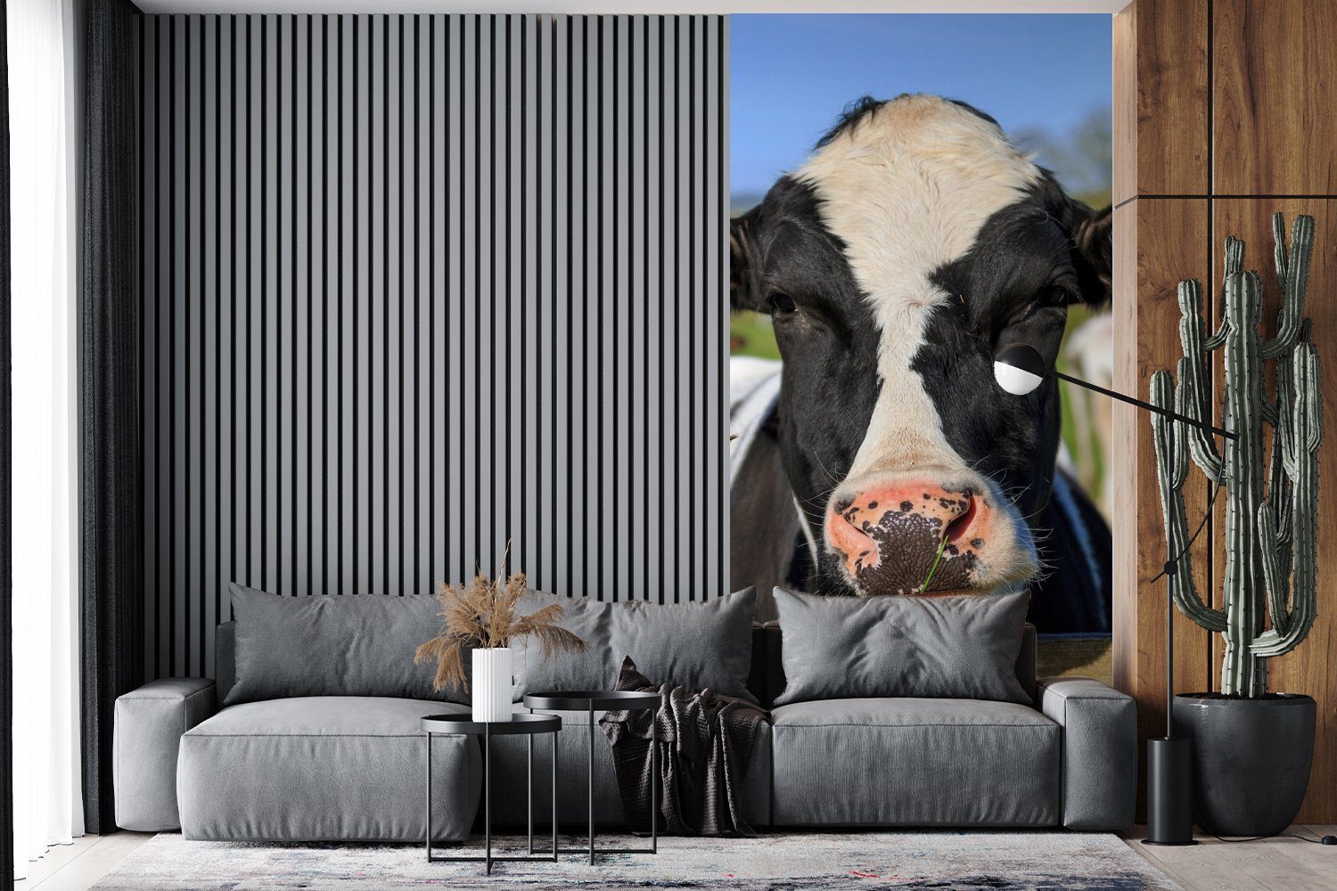 Küche, Vliestapete Kuh bedruckt, - für Zaun Schlafzimmer Matt, Wohnzimmer Gras - MuchoWow Fototapete St), Fototapete - (2 Tiere,