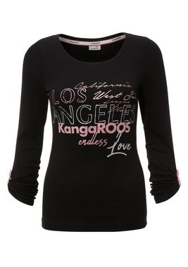 KangaROOS Langarmshirt mit großem Logo-Print & Krempelärmeln