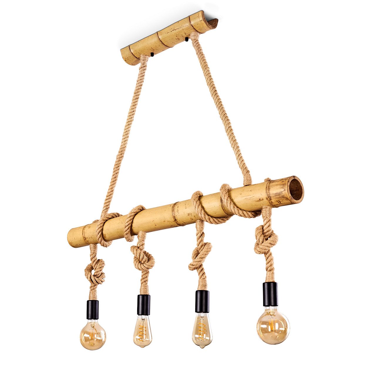 hofstein Hängeleuchte »Chalpe« Hängelampe aus Bambus/Kordel in Braun/Natur, ohne Leuchtmittel, 4xE27, mit Babumsstab im Retro/Vintage-Design, Höhe max. 122cm. Reduzierter Preis € 69,99. Unverbindliche Preisempfehlung € 104,90