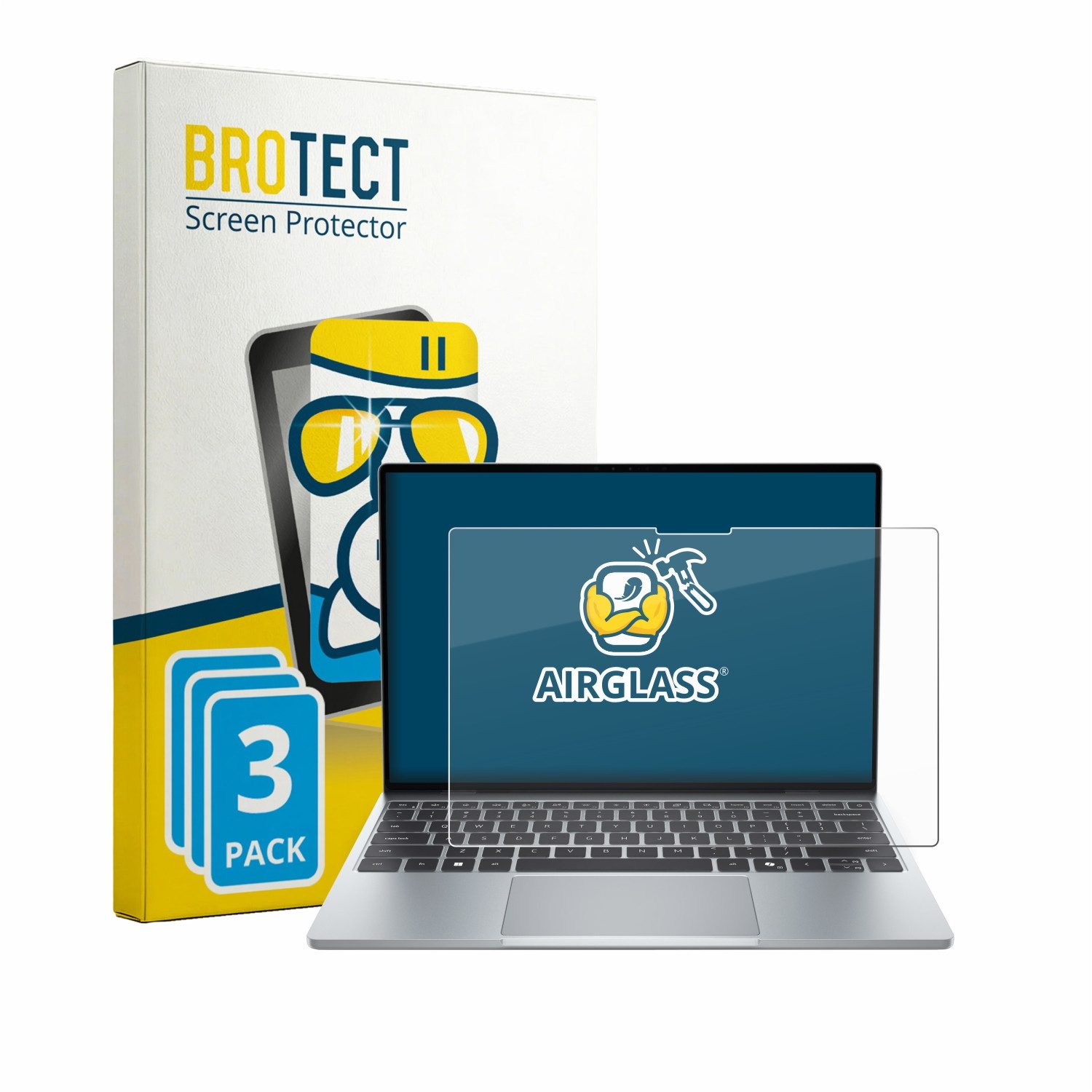 BROTECT Displayschutzglas Folie für Dell XPS 13 DX13260 2026, 3 Stück, Schutzfolie Glas Panzer Display Schutz klar