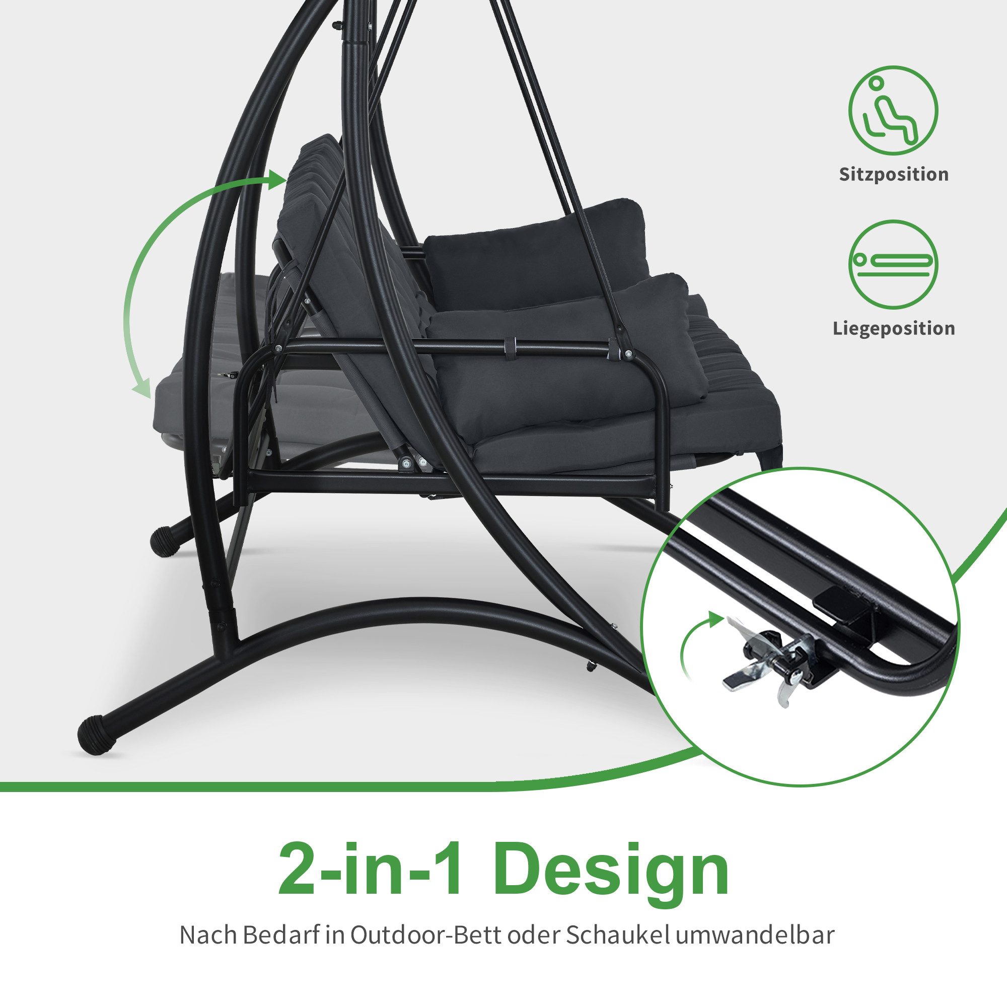 MCombo Hollywoodschaukel M MCombo 3-Sitzer Hollywoodschaukel 4095, 3-Sitzer, mit Liegefunktion, mit Extradickem Sitzkissen, bis 300kg Belastbar