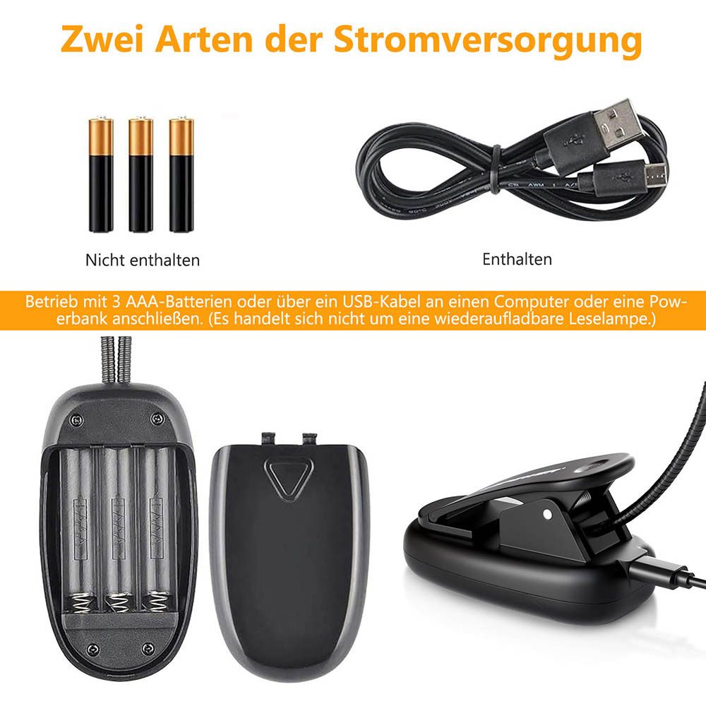 Jibenhome Klemmleuchten Tragbare LED-Leselampe,Clip Lampe Batterie & USB - günstig online kaufen