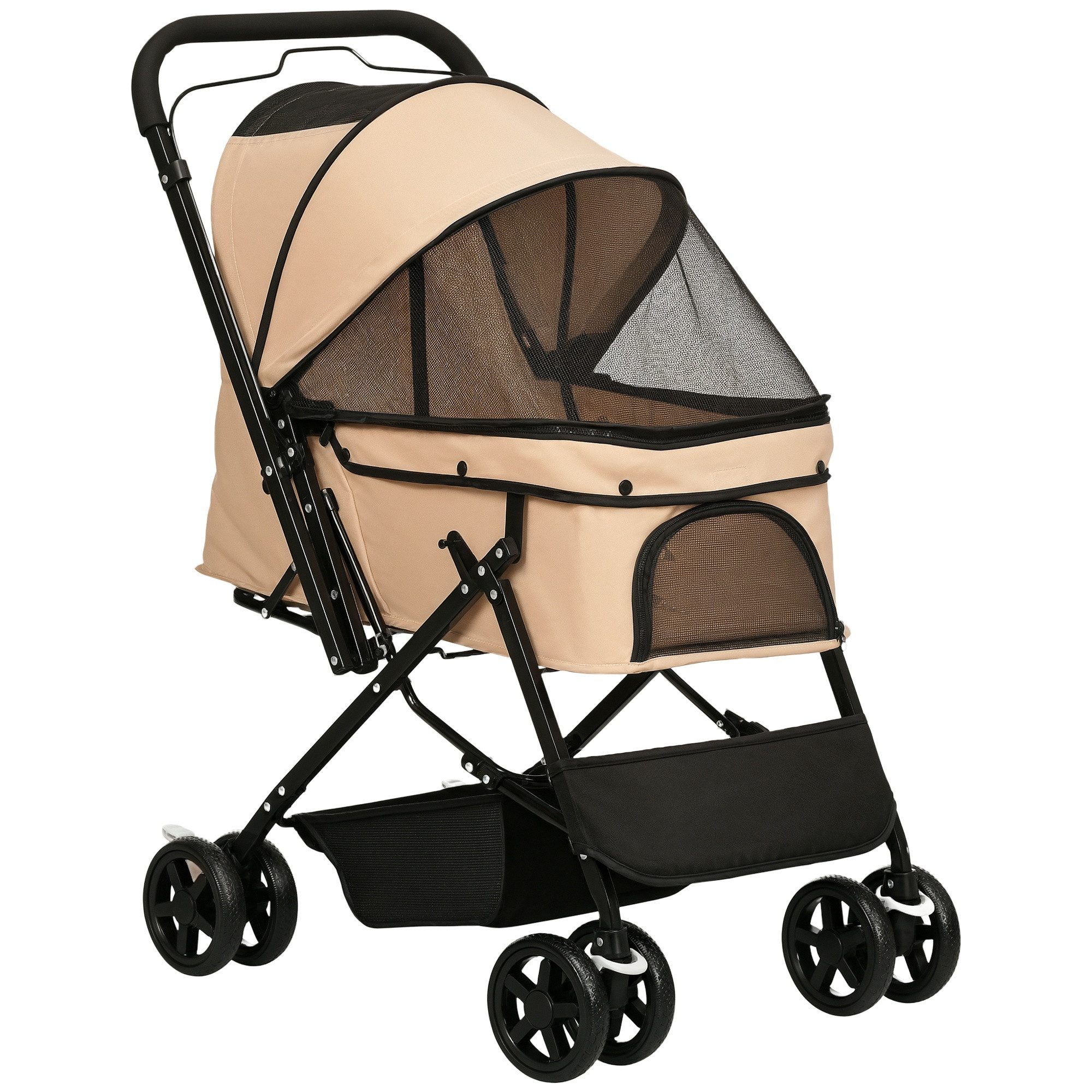 PawHut Hundebuggy Hundewagen Buggy Pet Stroller Oxford braun, (Haustierwagen, 1-tlg), für kleine Hunde und Katzen, Oxford Braun 76,5 x 52 x 95 cm – Bild 2 von 5